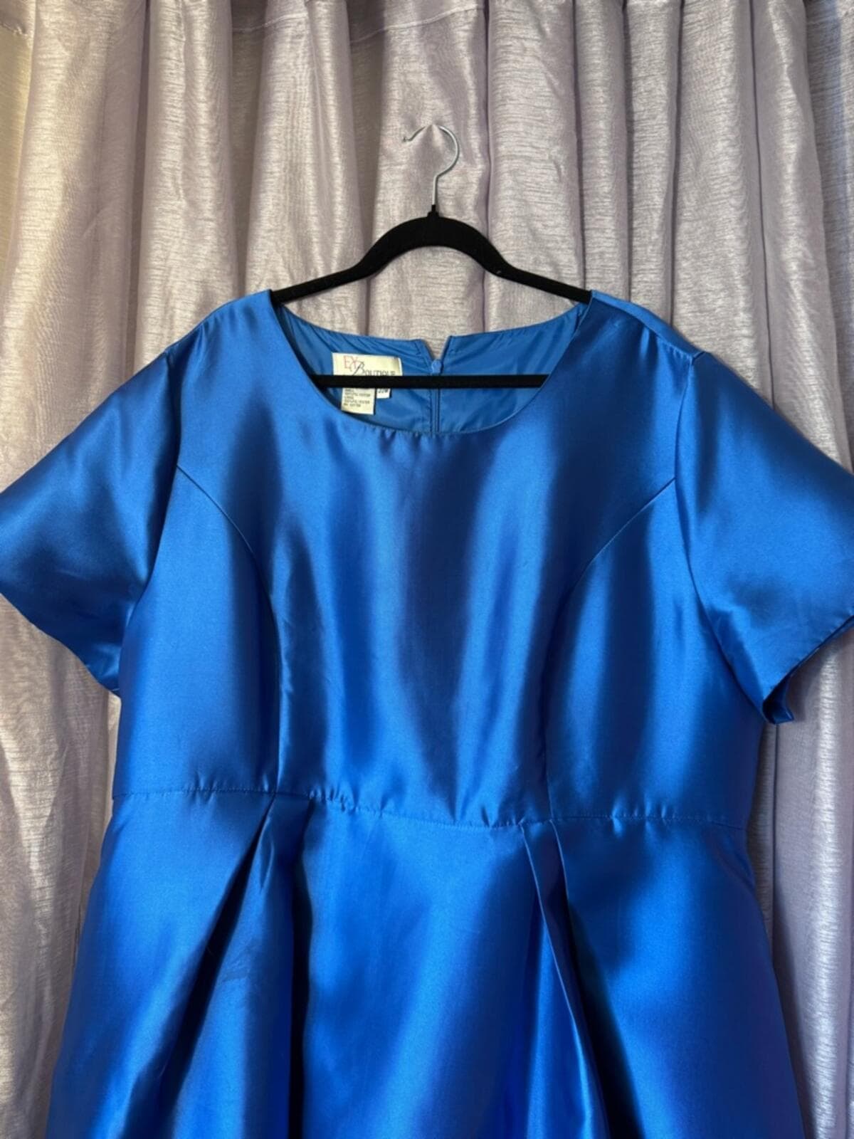 Blue High-Low Satin Dress with Cap Sleeves - Thumbnail 4