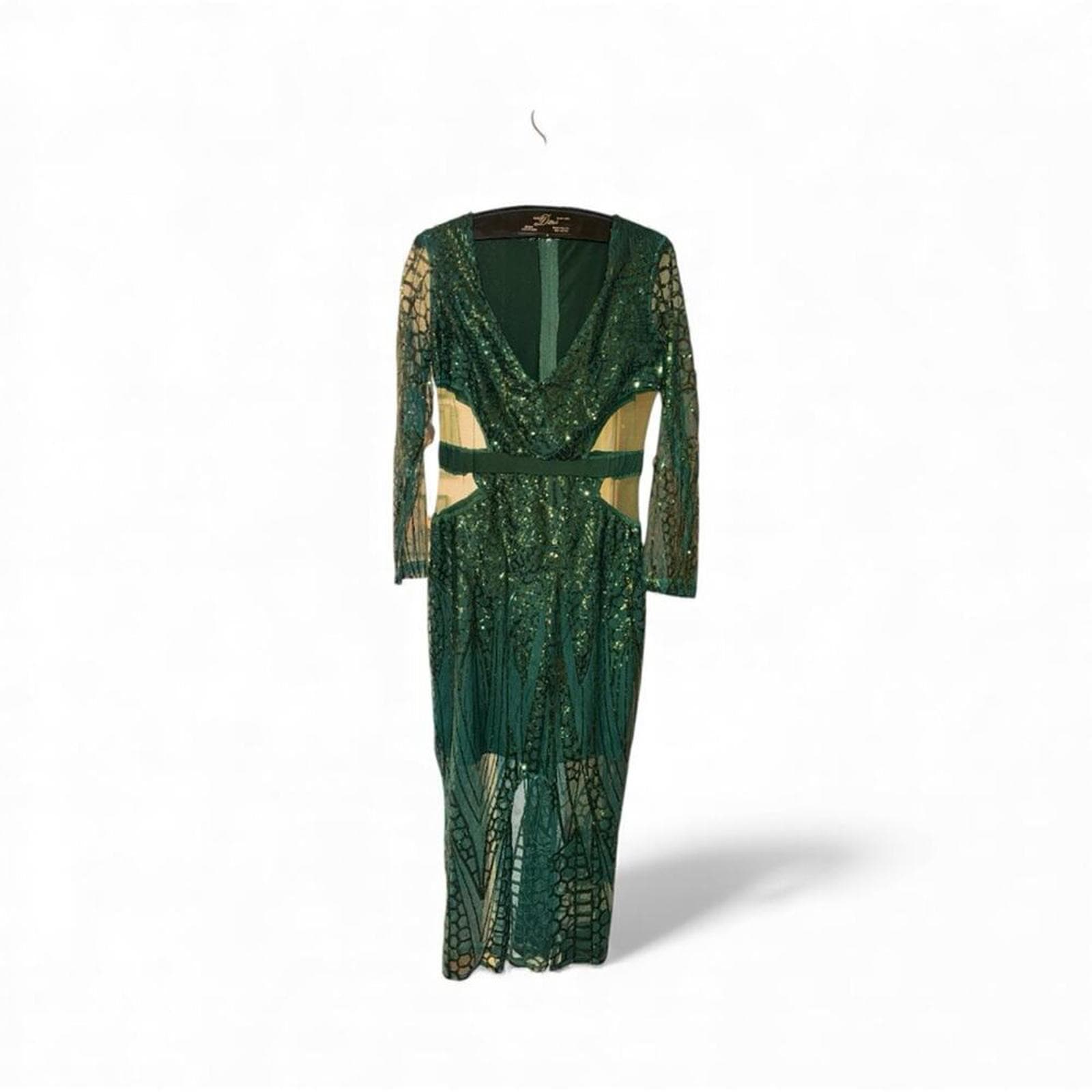 Elegant Green Sequin Long Sleeve Dress - Thumbnail 2