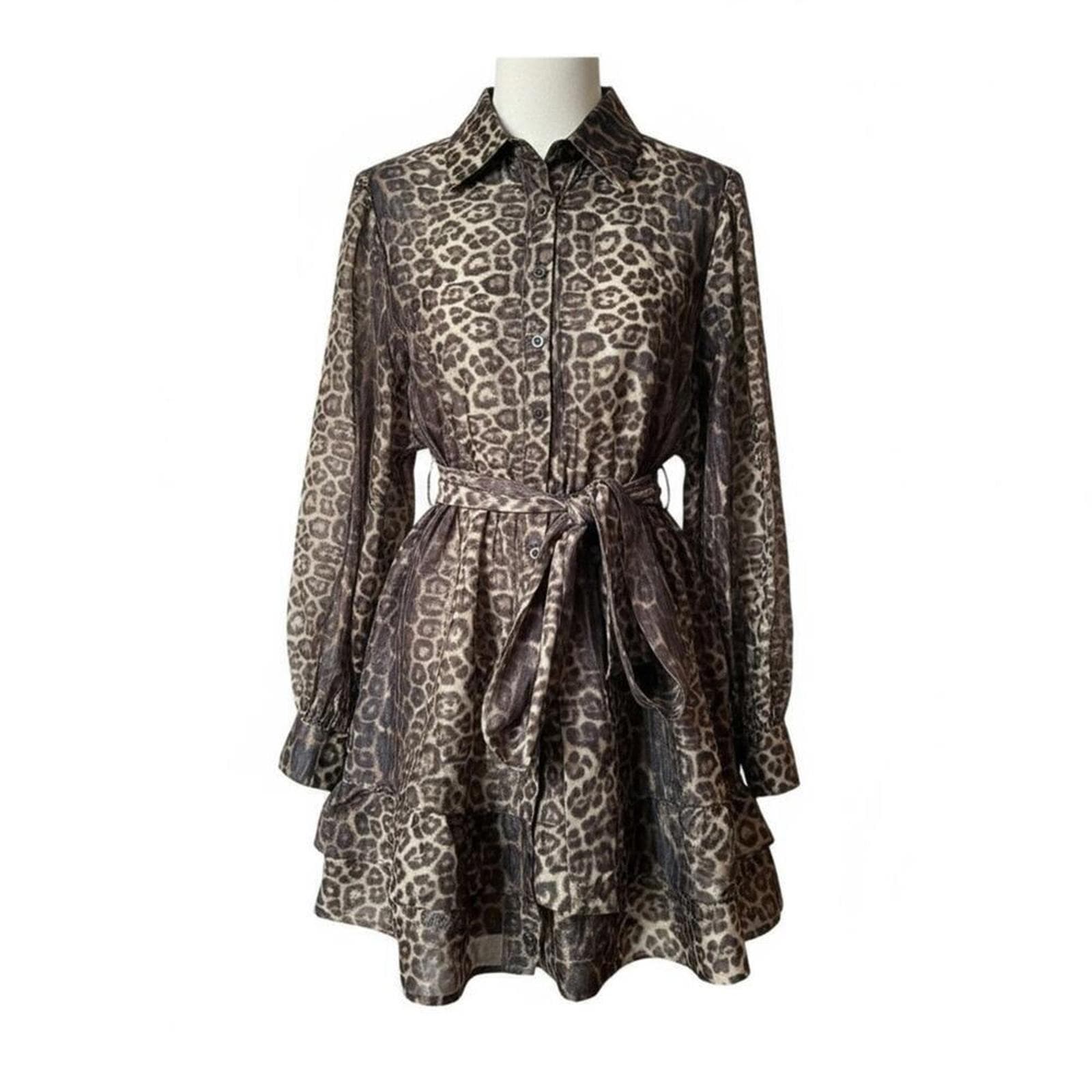 Leopard Print Belted Dress - Thumbnail 2