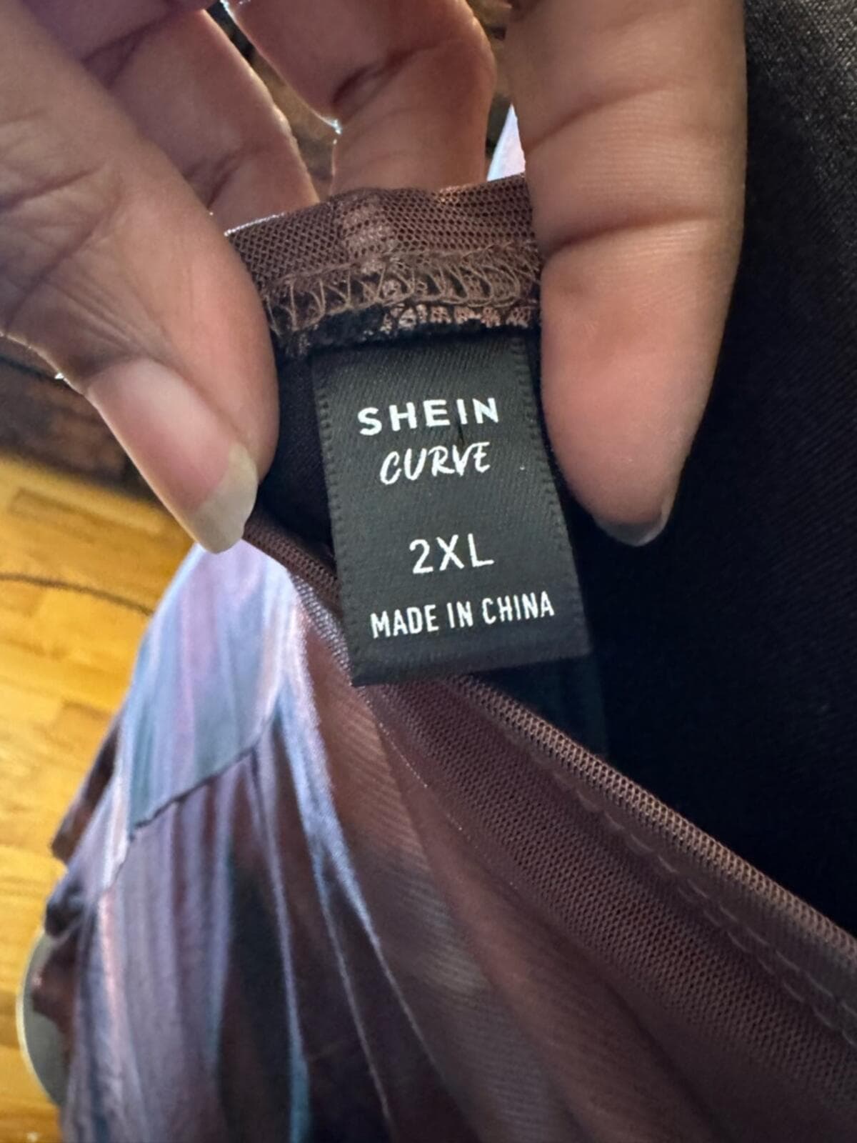 SHEIN Curve Satin Slip Dress in Brown & Black - Thumbnail 6