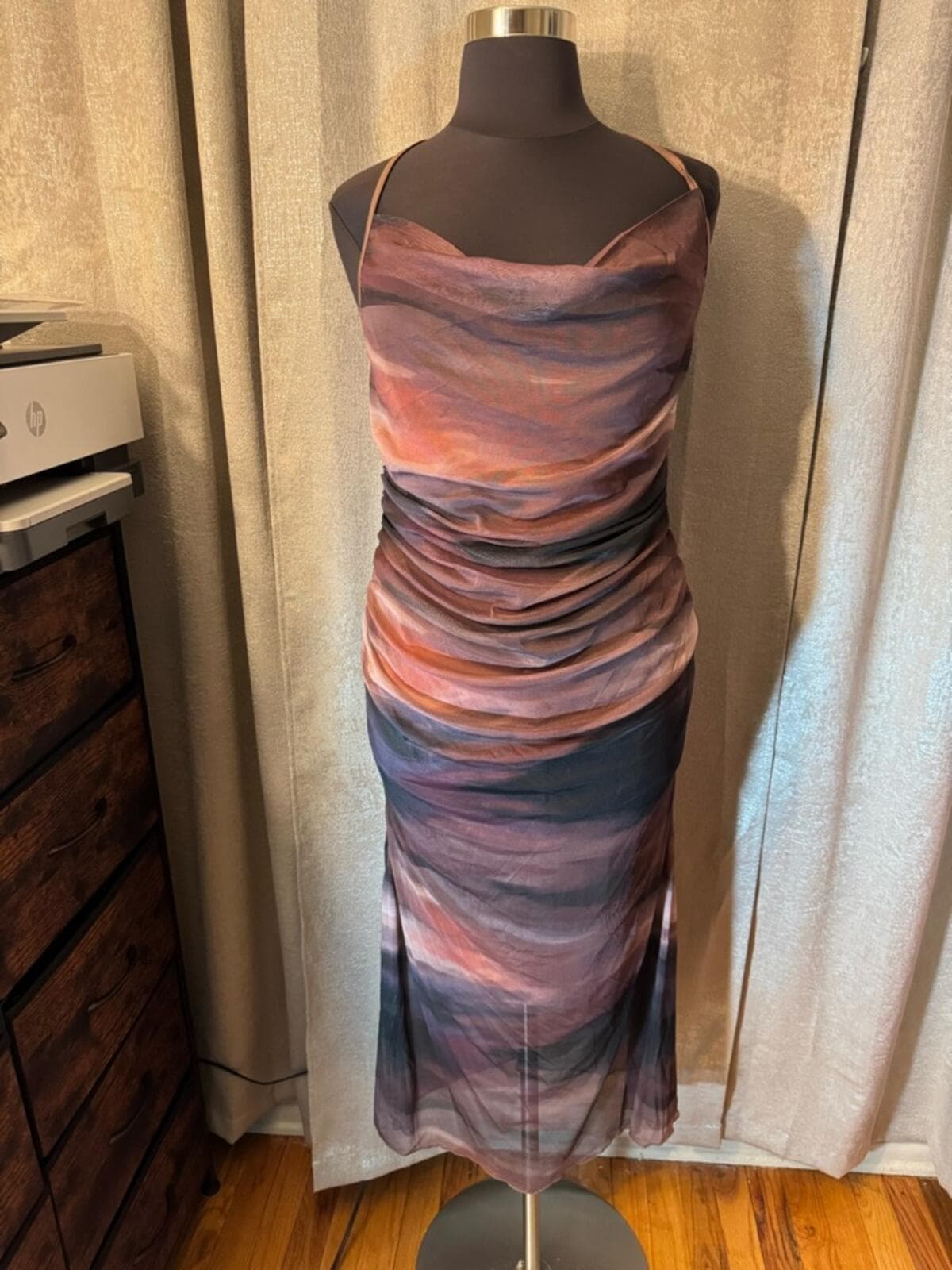 SHEIN Curve Satin Slip Dress in Brown & Black - Thumbnail 2