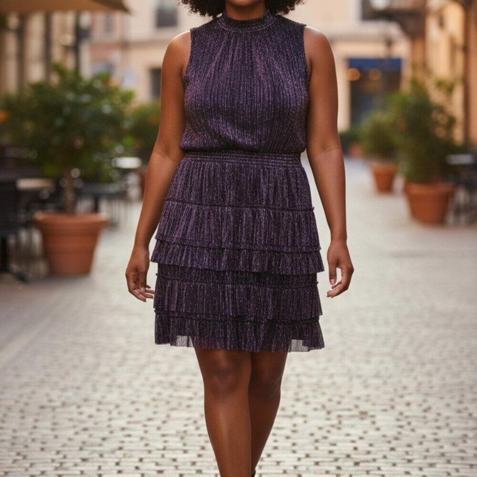 Womens purple metallic party dress - Image 1