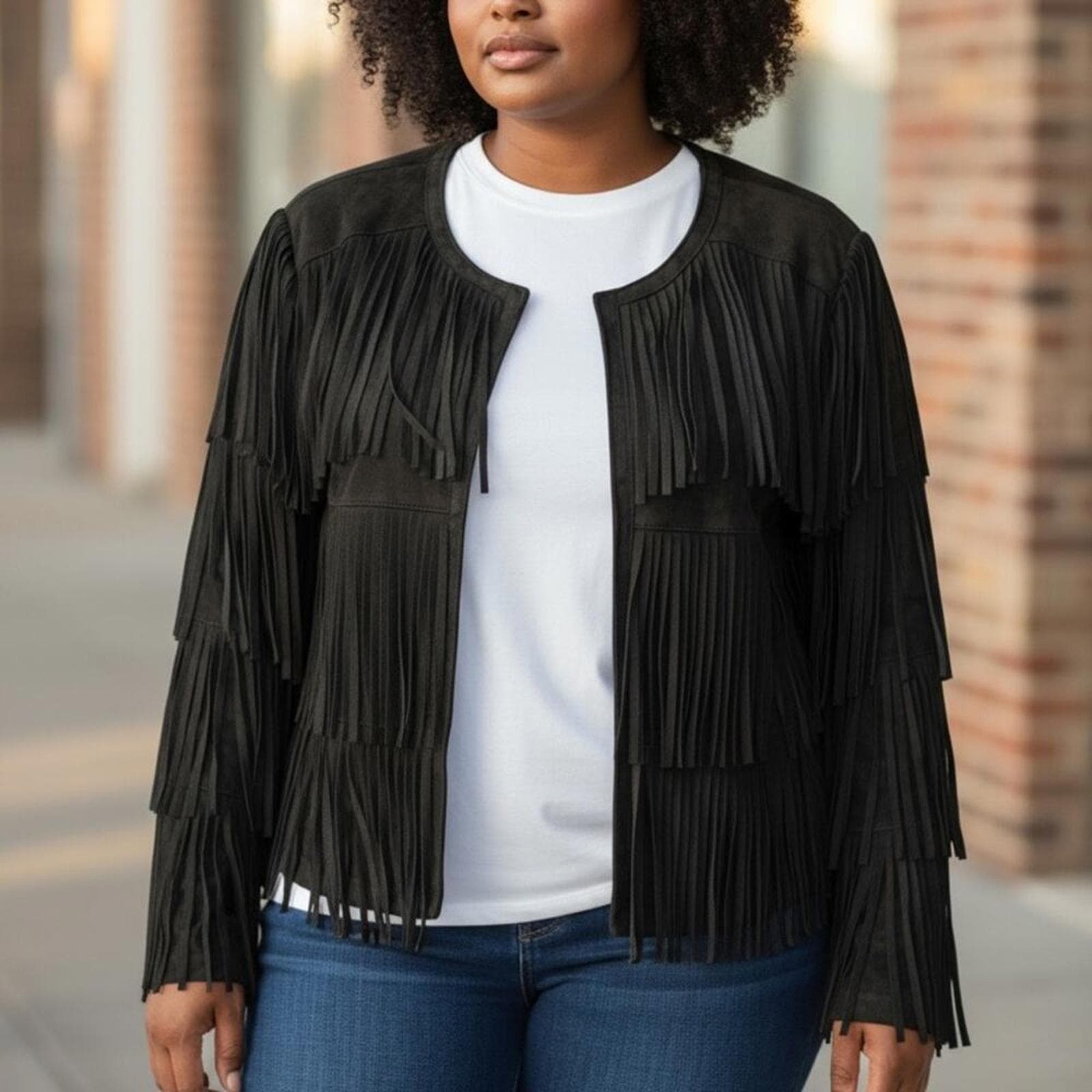 Serena Williams Black Fringe Women's Jacket - Image 1