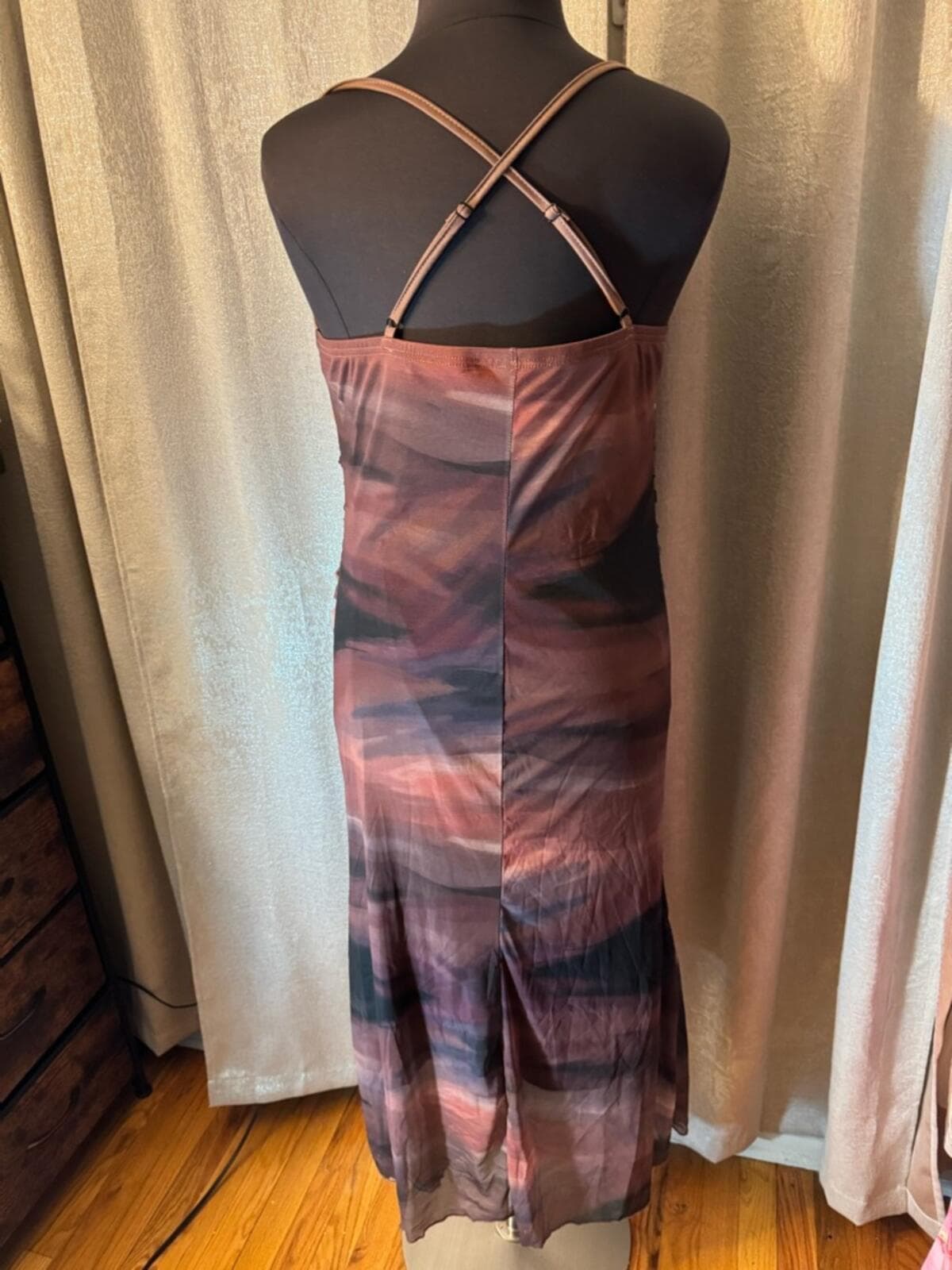 SHEIN Curve Satin Slip Dress in Brown & Black - Thumbnail 5