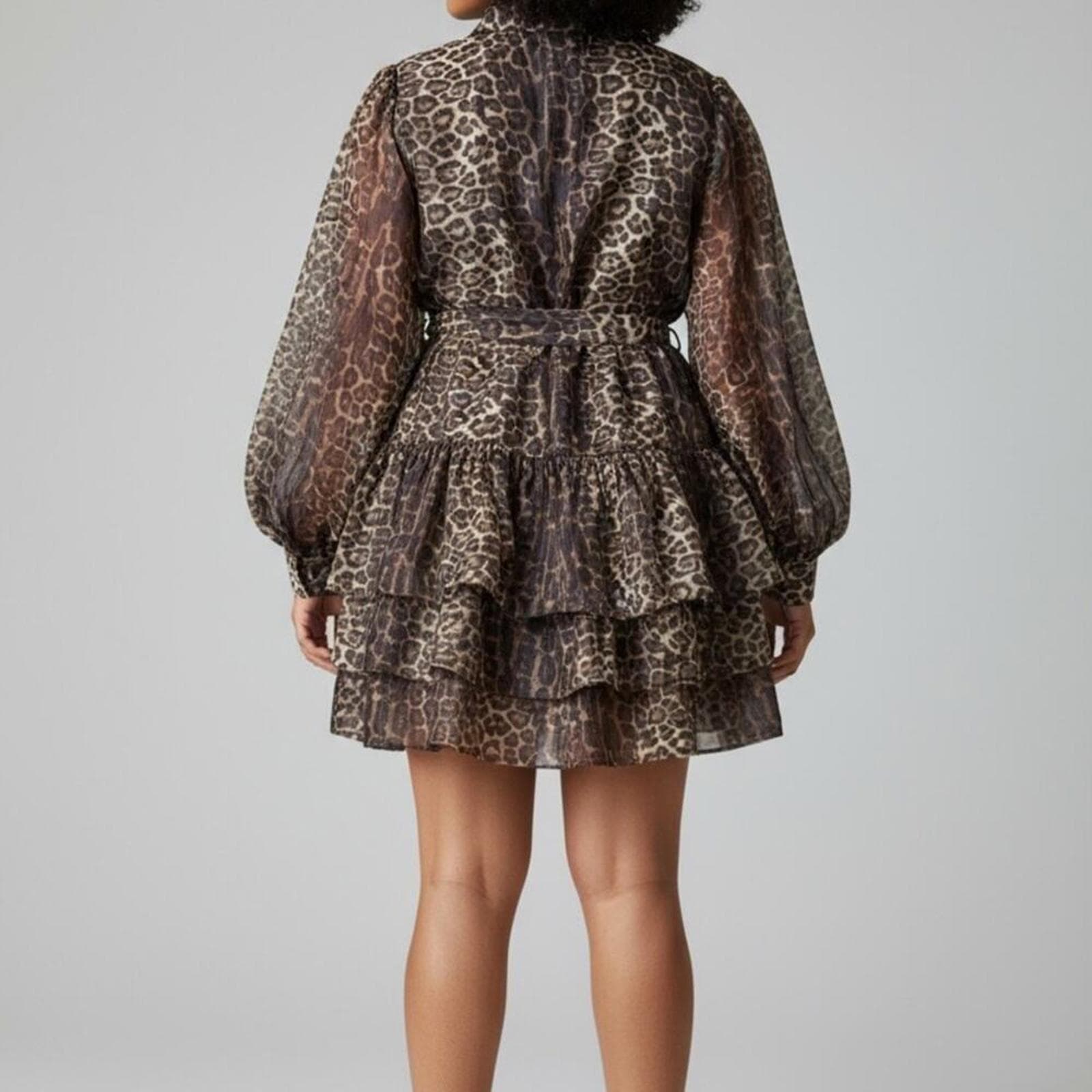 Leopard Print Belted Dress - Thumbnail 5