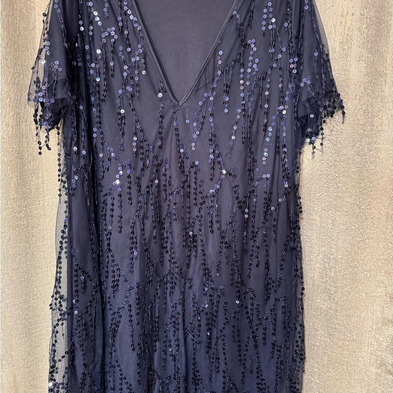 Navy Sequin Mini Dress - Thumbnail 2