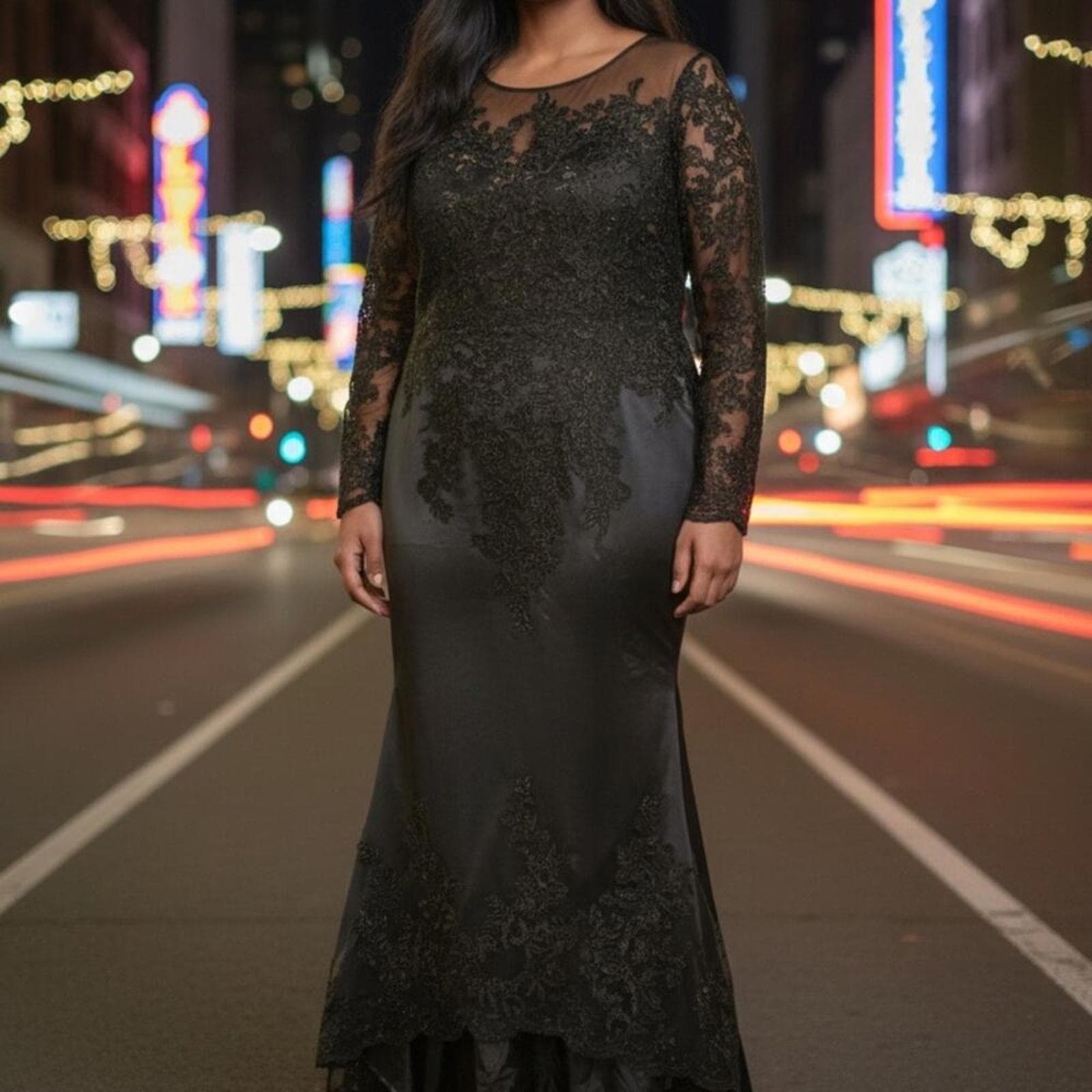 Chic Black Lace Long Sleeve Dress - Image 1