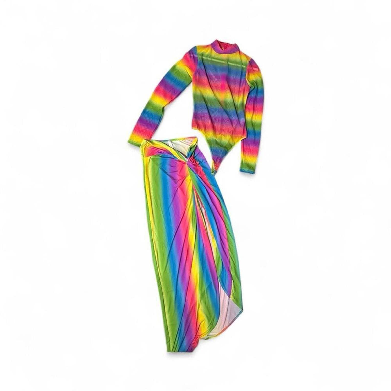 Rainbow body suit with skirt bottom - Thumbnail 3