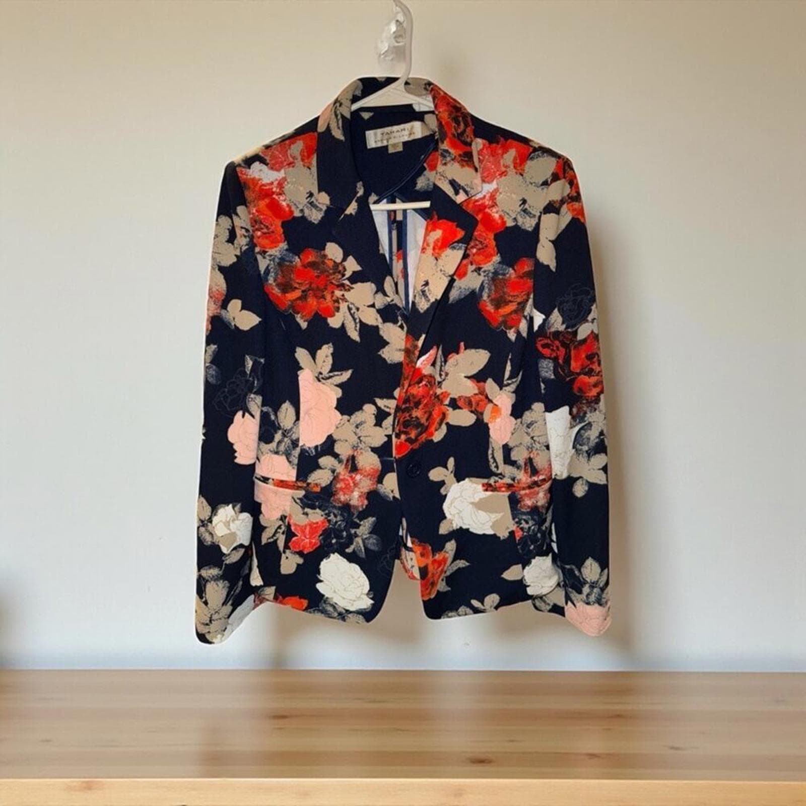 Tahari ASL Floral Blazer - Navy, Red, White - Thumbnail 2
