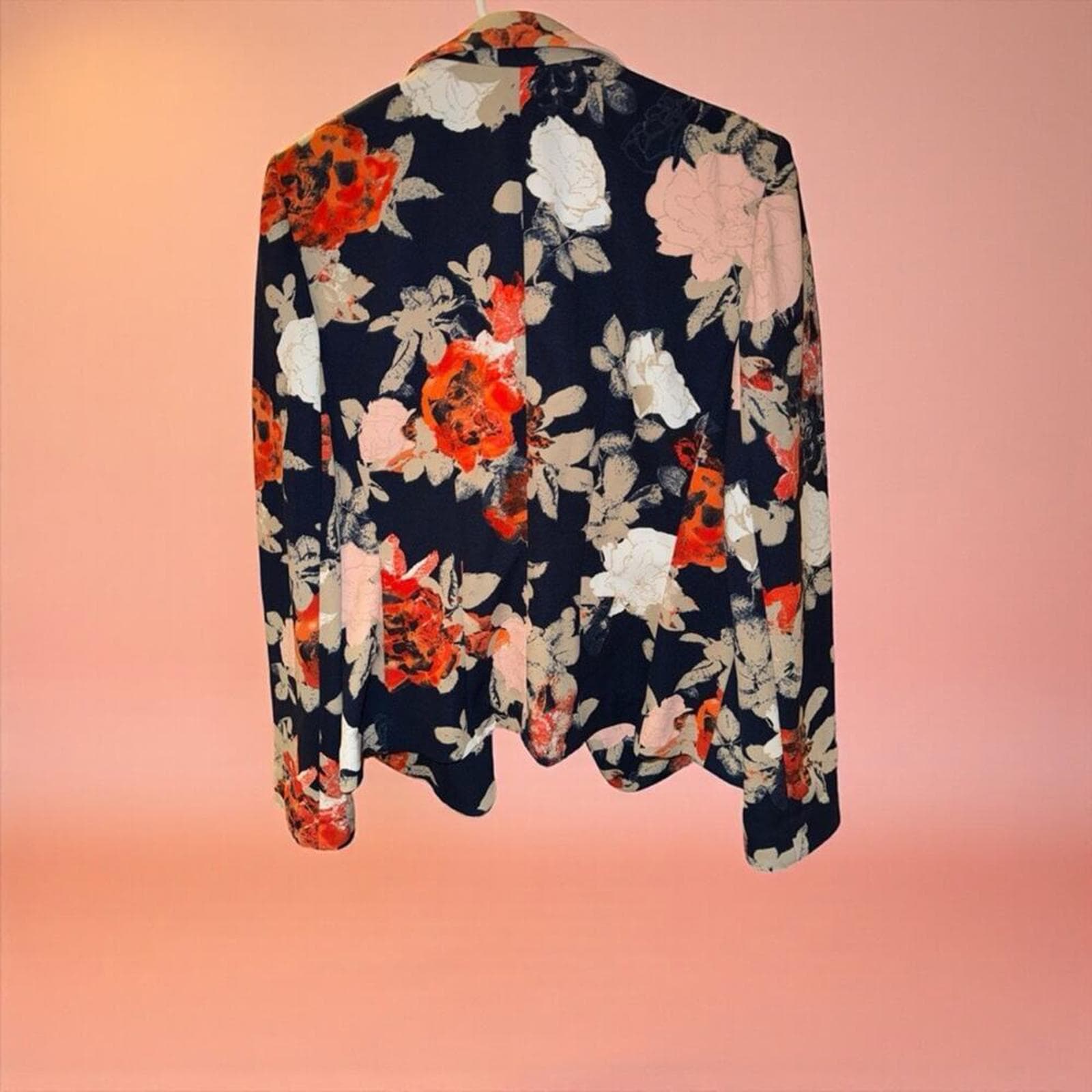 Tahari ASL Floral Blazer - Navy, Red, White - Thumbnail 3