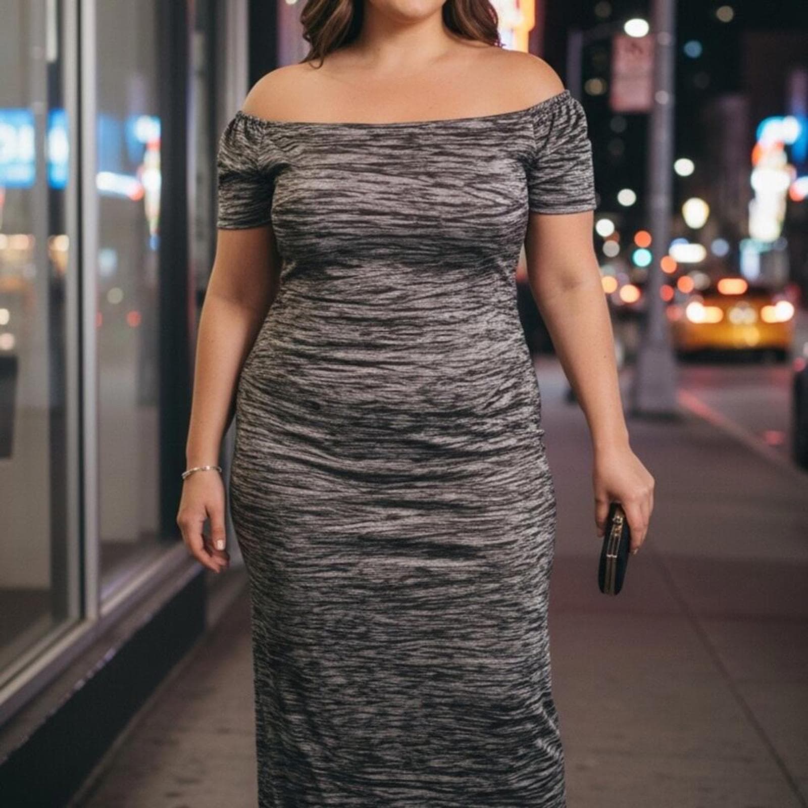 Alex Evenings Gray Off-Shoulder Maxi Dress - Image 1