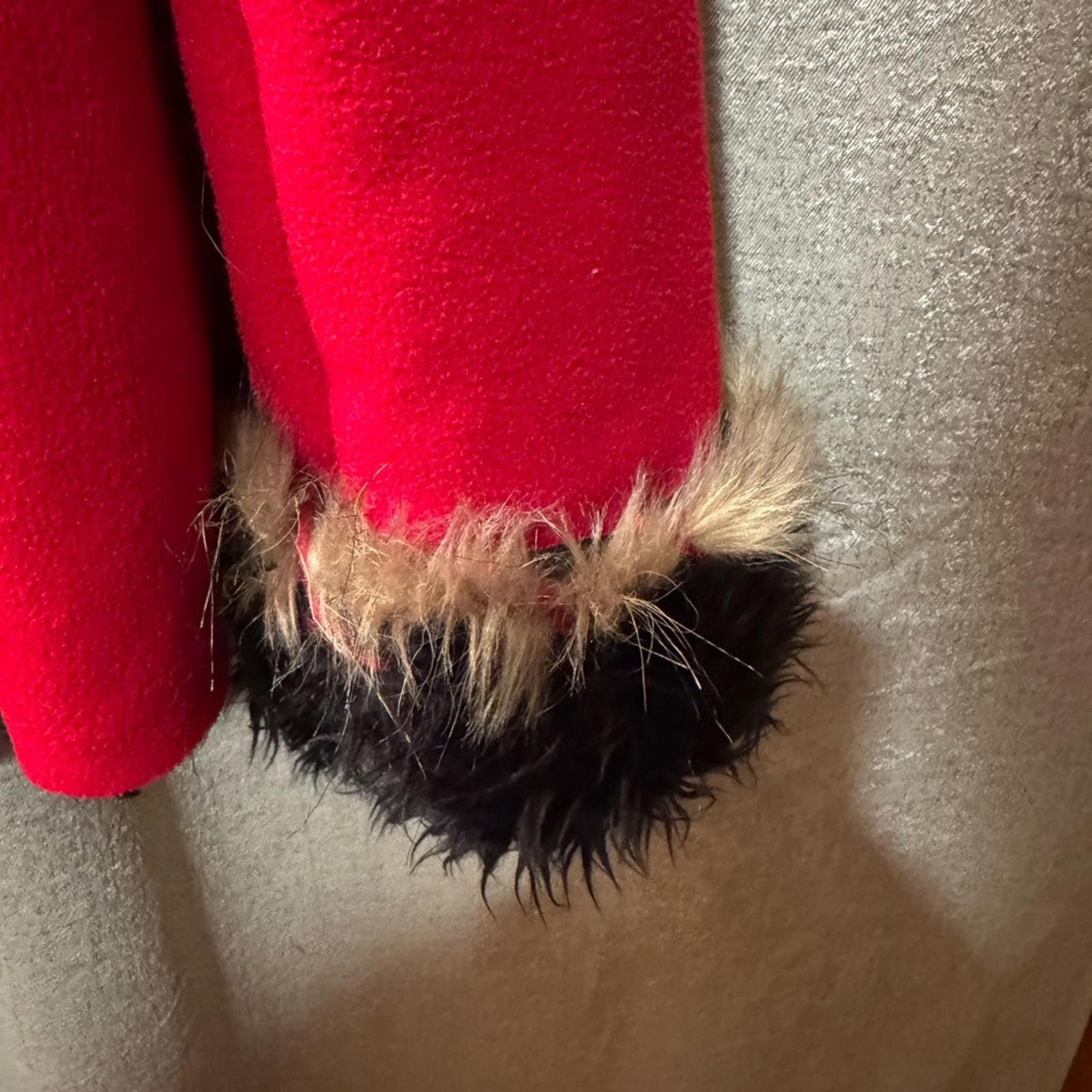 Red Faux-Fur Trim Pea Coat - Women's Stylish Outerwear - Thumbnail 5
