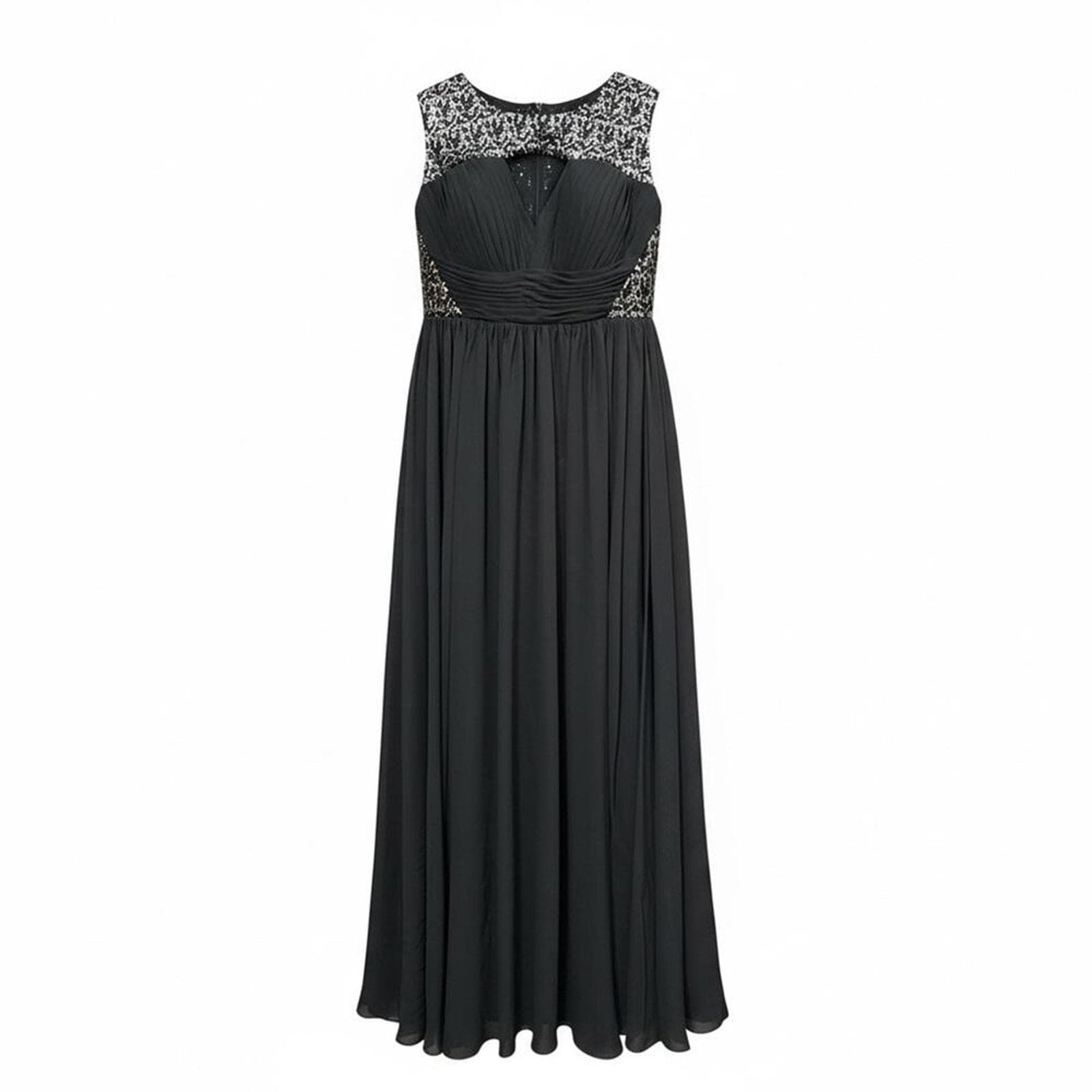 Chic Black Maxi Dress with Lace Detail - Image 1