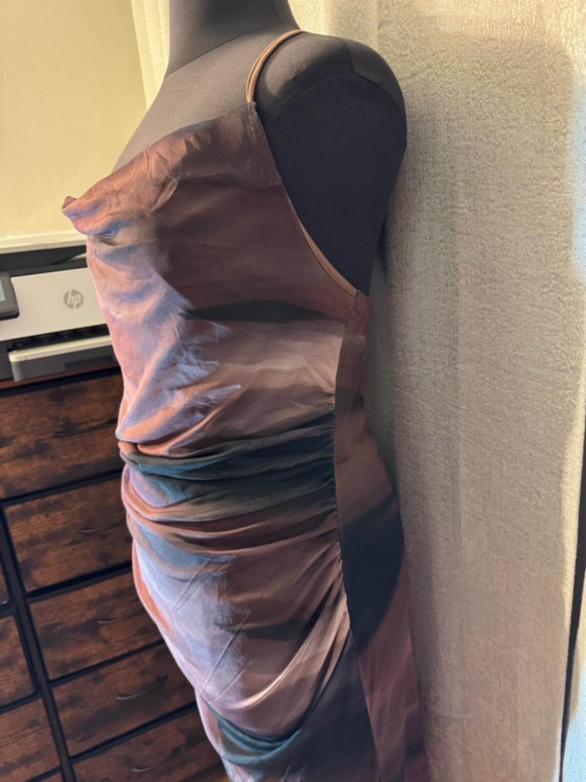 SHEIN Curve Satin Slip Dress in Brown & Black - Thumbnail 4