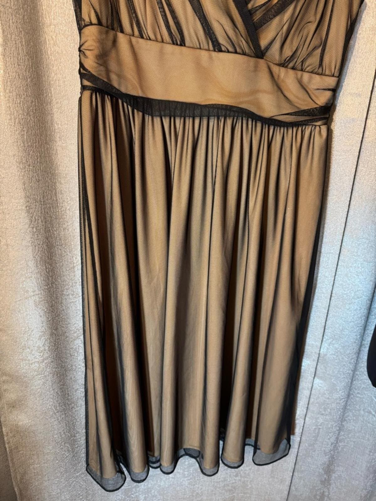 Newport News Black Mesh Overlay Taupe Midi Dress - Thumbnail 4