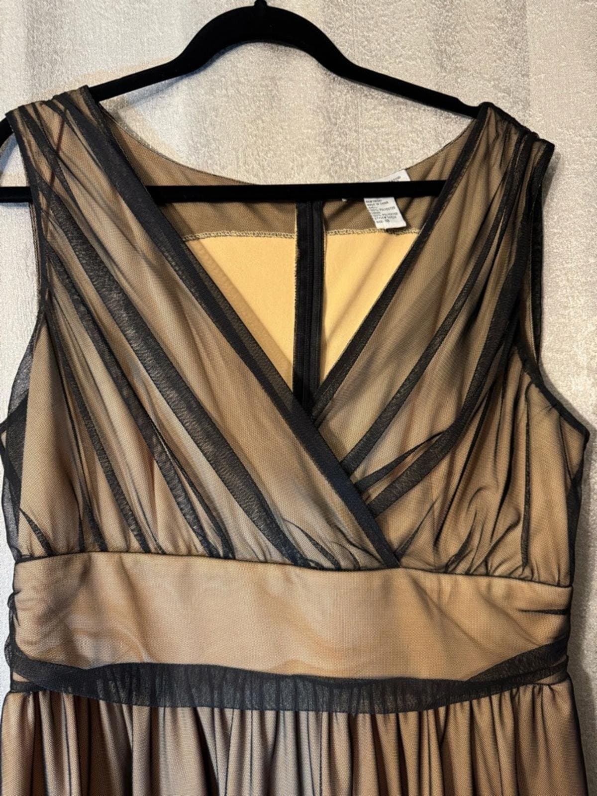 Newport News Black Mesh Overlay Taupe Midi Dress - Thumbnail 3