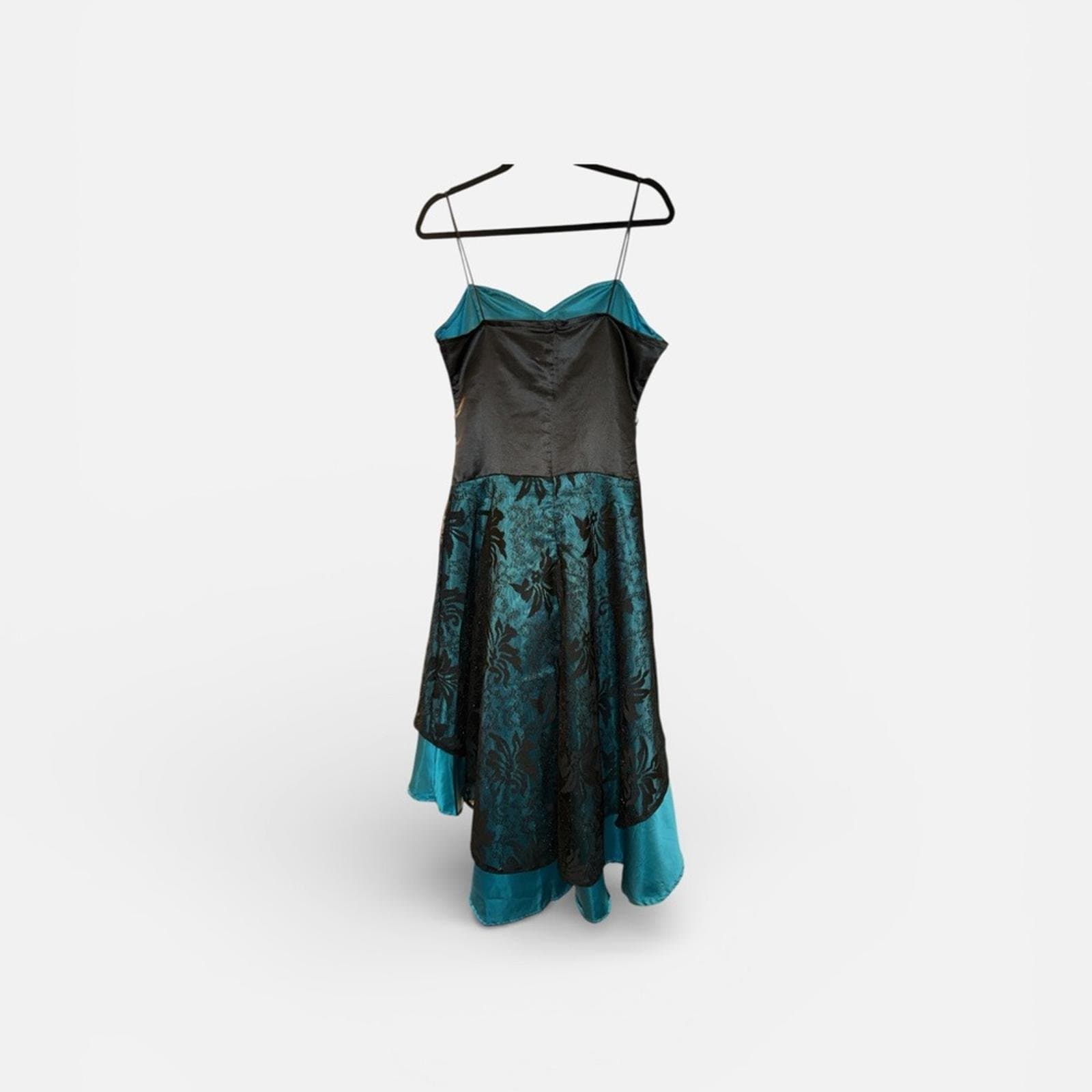Chic Black and Teal Lace High Low Dress - Thumbnail 3