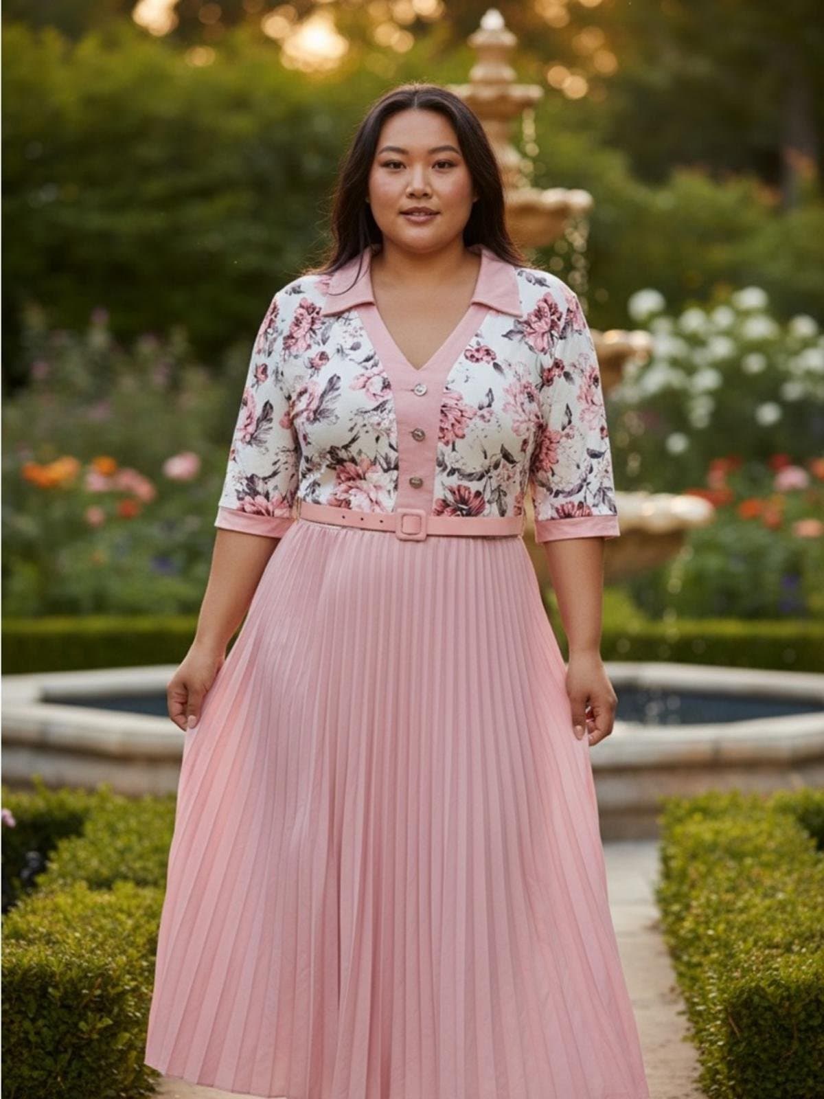 SHEIN Pink Floral Pleated Maxi Dress - Image 1