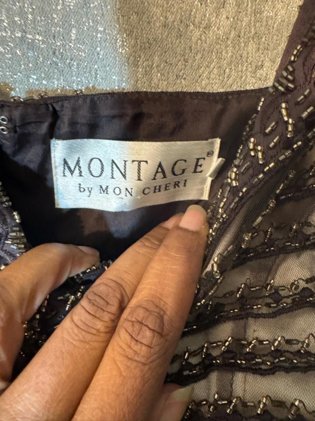 Montage by Mon Cheri Beaded Dark Brown Evening Gown - Thumbnail 5