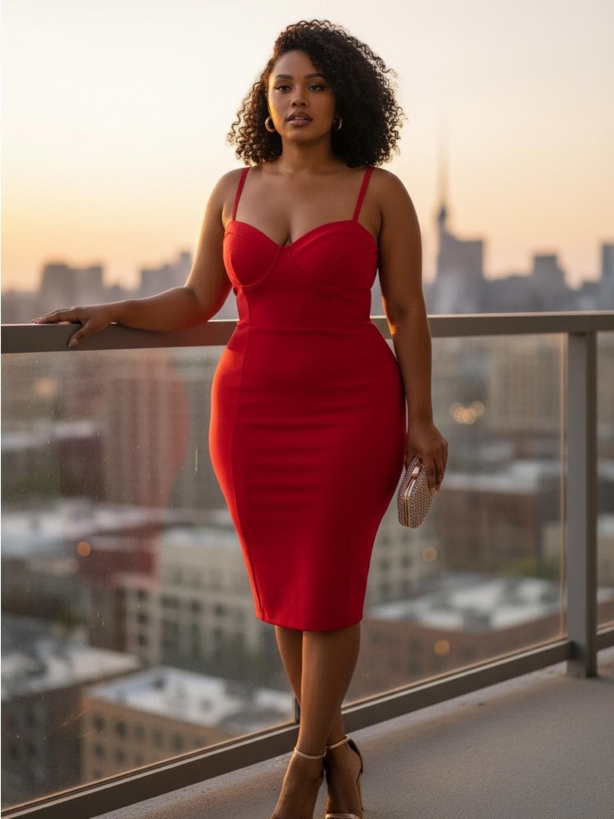 Fashion Nova Red Bodycon Midi Dress with Bust Cups - Image 1