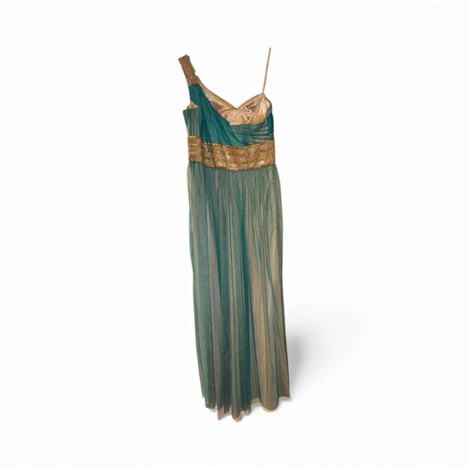 La Femme Teal Maxi Dress with Gold Detailing - Thumbnail 3