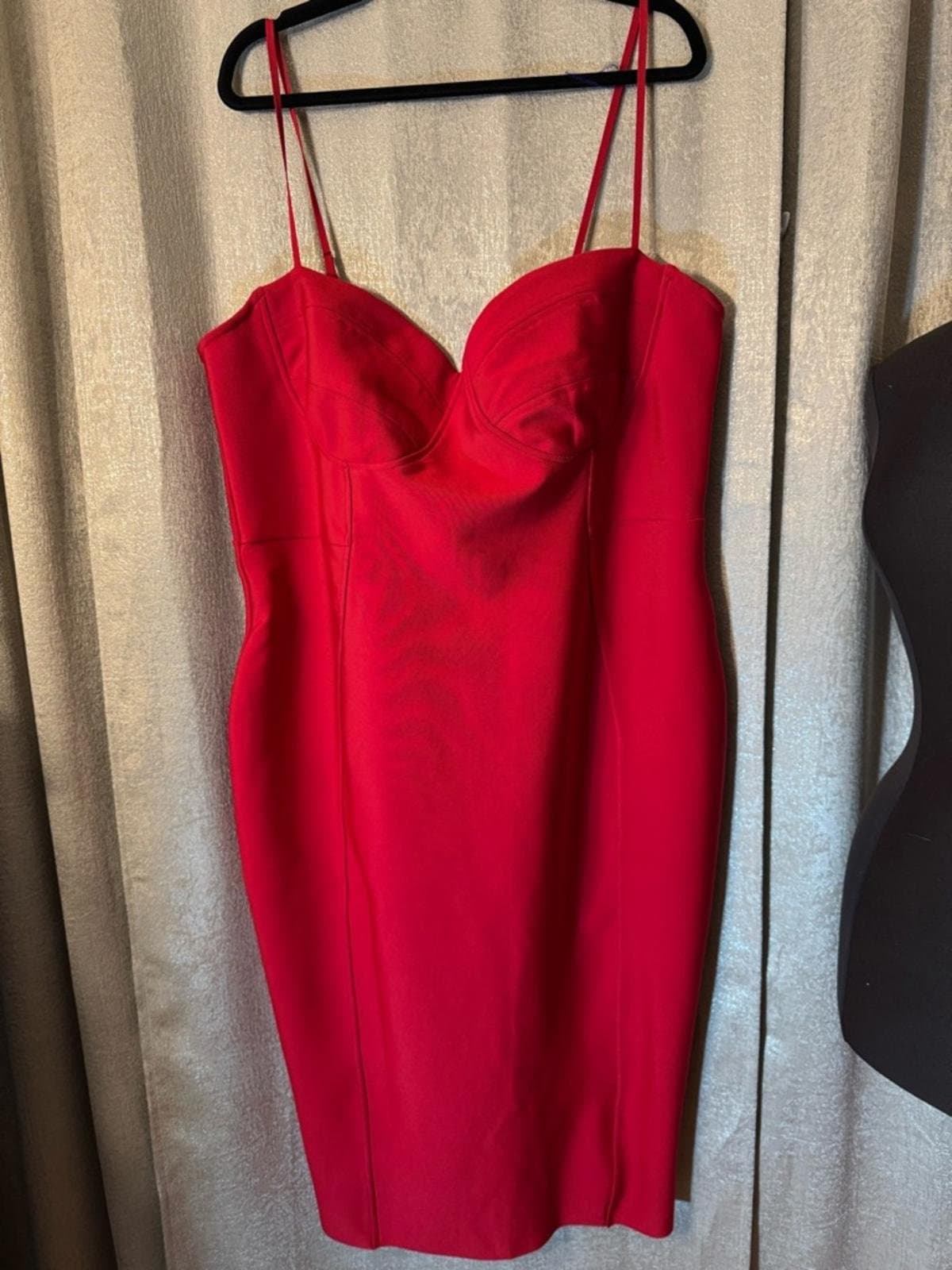 Fashion Nova Red Bodycon Midi Dress with Bust Cups - Thumbnail 2