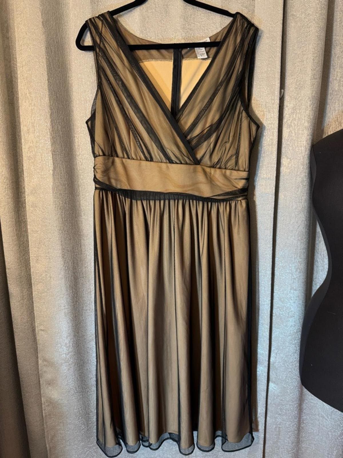 Newport News Black Mesh Overlay Taupe Midi Dress - Thumbnail 2