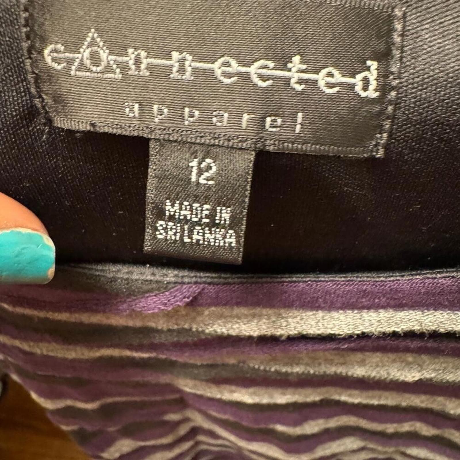 Connected Apparel Purple and Gray Striped Midi Dress - Thumbnail 4