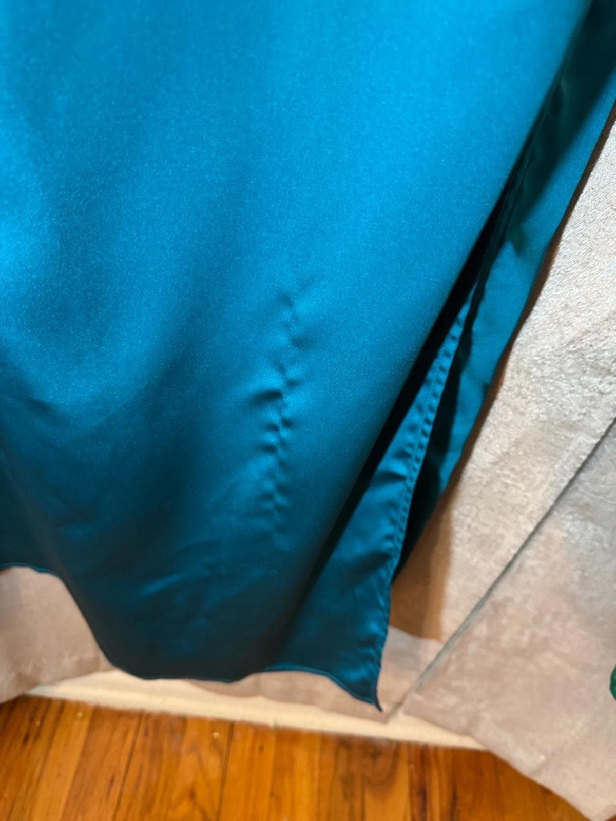 Lulu's Teal Satin Cowl Neck Slip Maxi Dress with Side Slit - Thumbnail 4