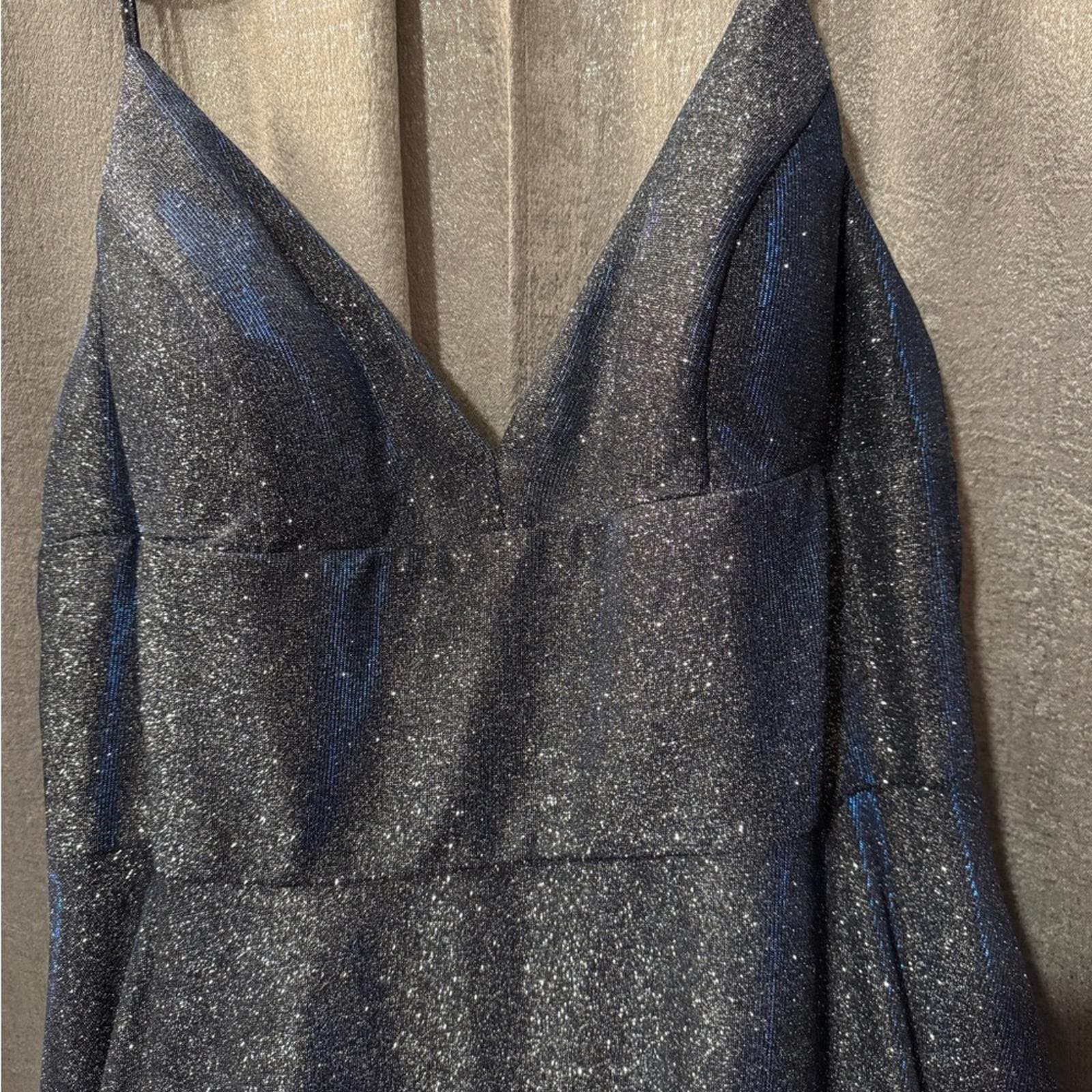 Camille La Vie Shimmery Slate Blue A-Line Dress - Thumbnail 3