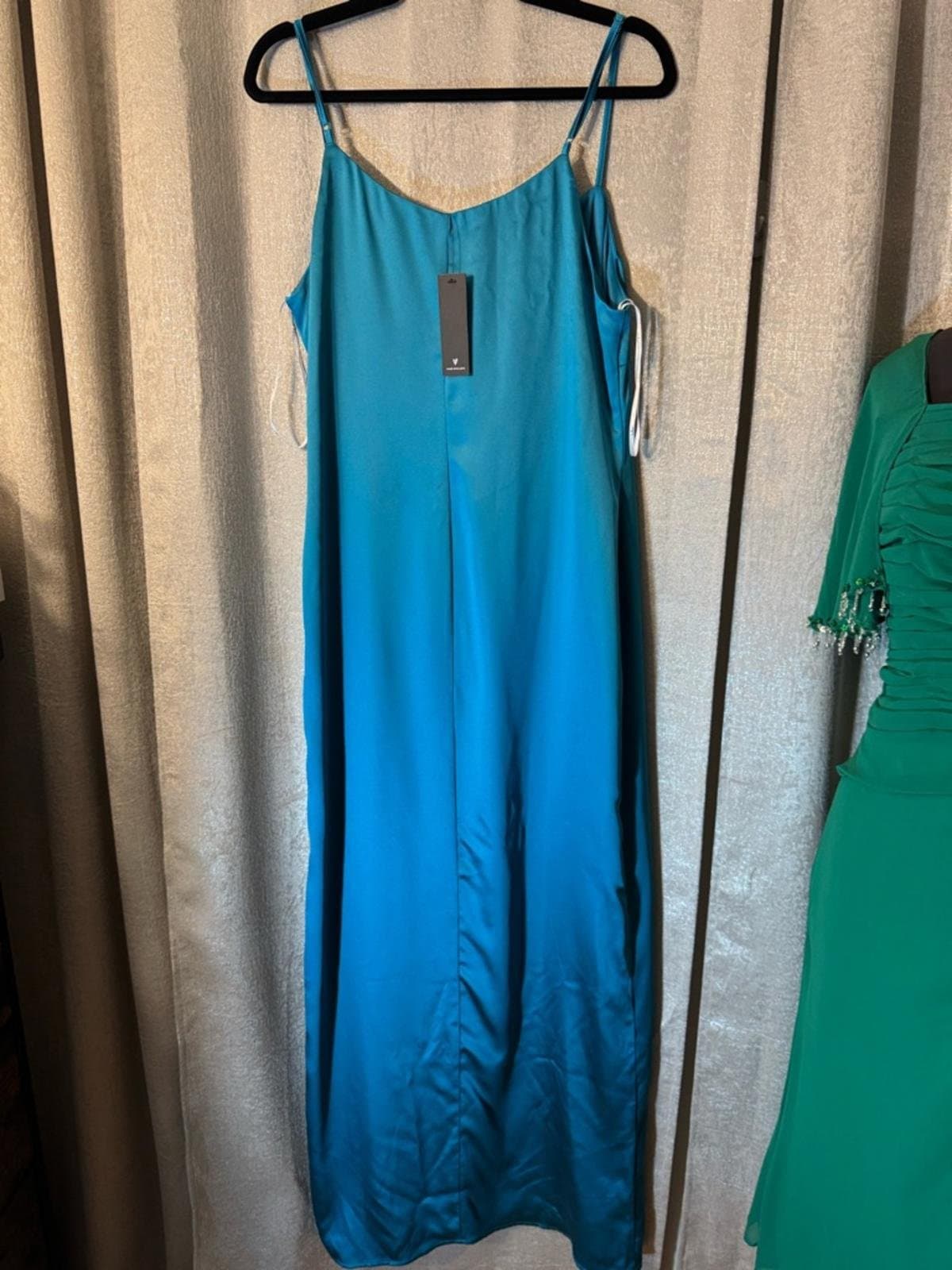 Lulu's Teal Satin Cowl Neck Slip Maxi Dress with Side Slit - Thumbnail 5