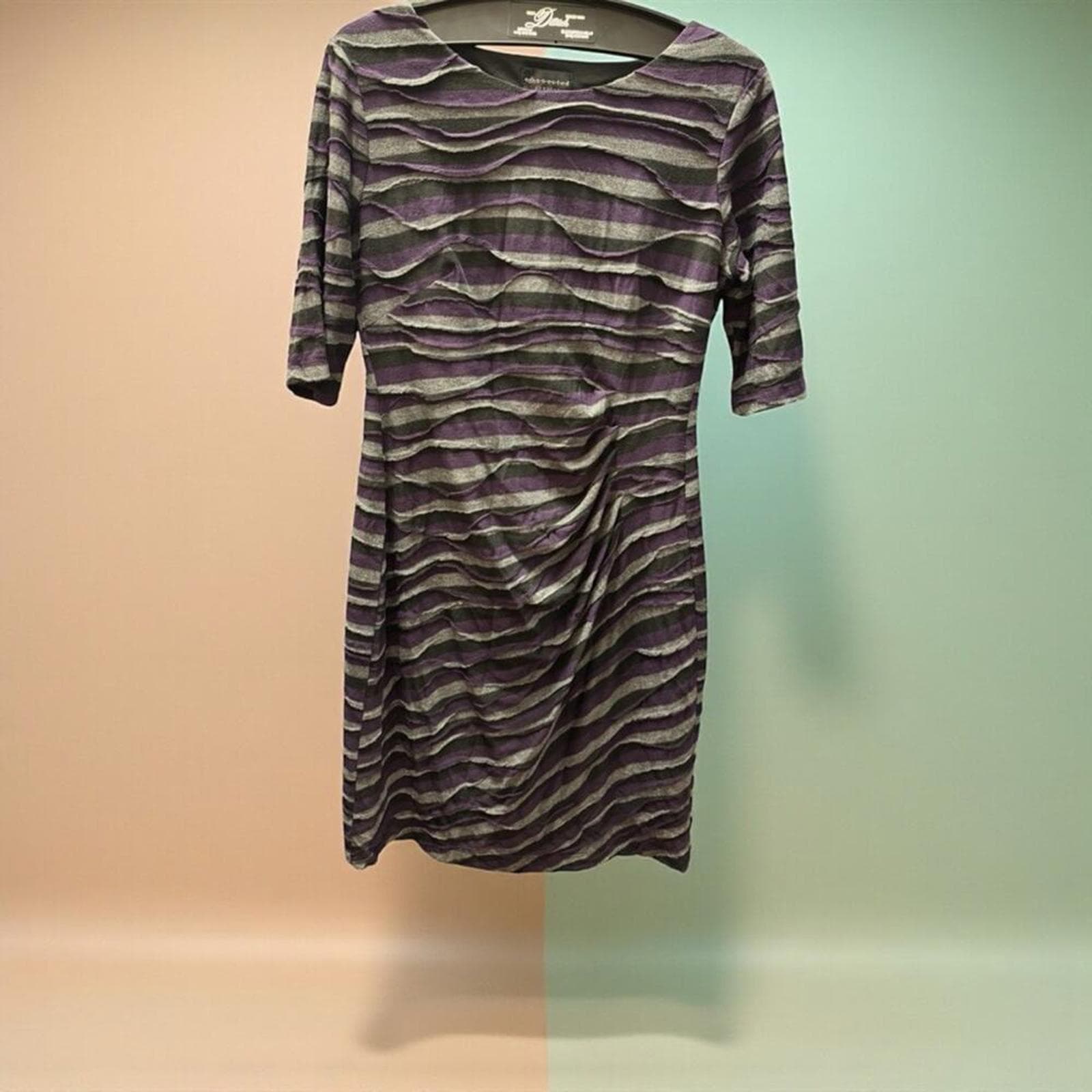 Connected Apparel Purple and Gray Striped Midi Dress - Thumbnail 2