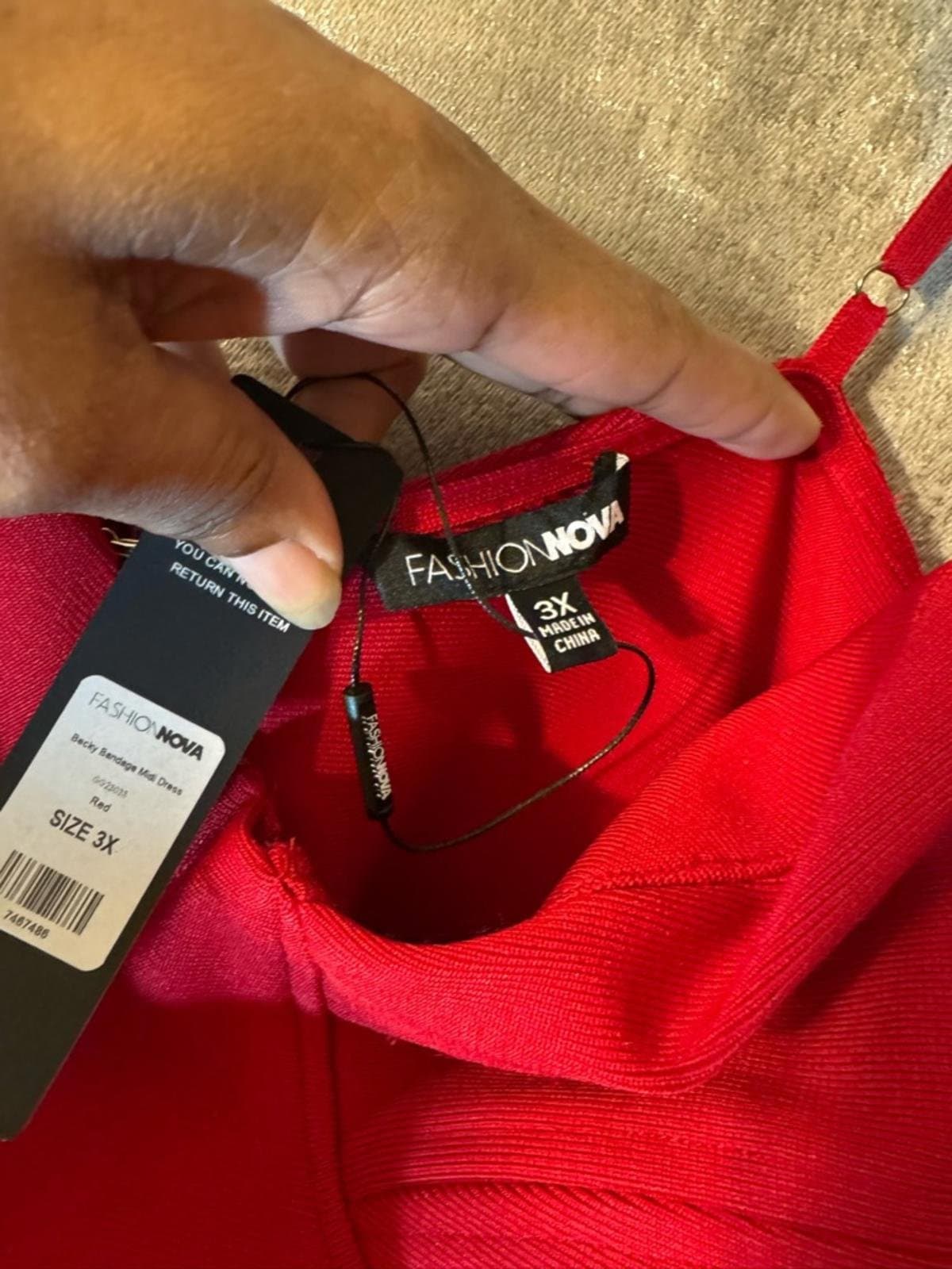 Fashion Nova Red Bodycon Midi Dress with Bust Cups - Thumbnail 5