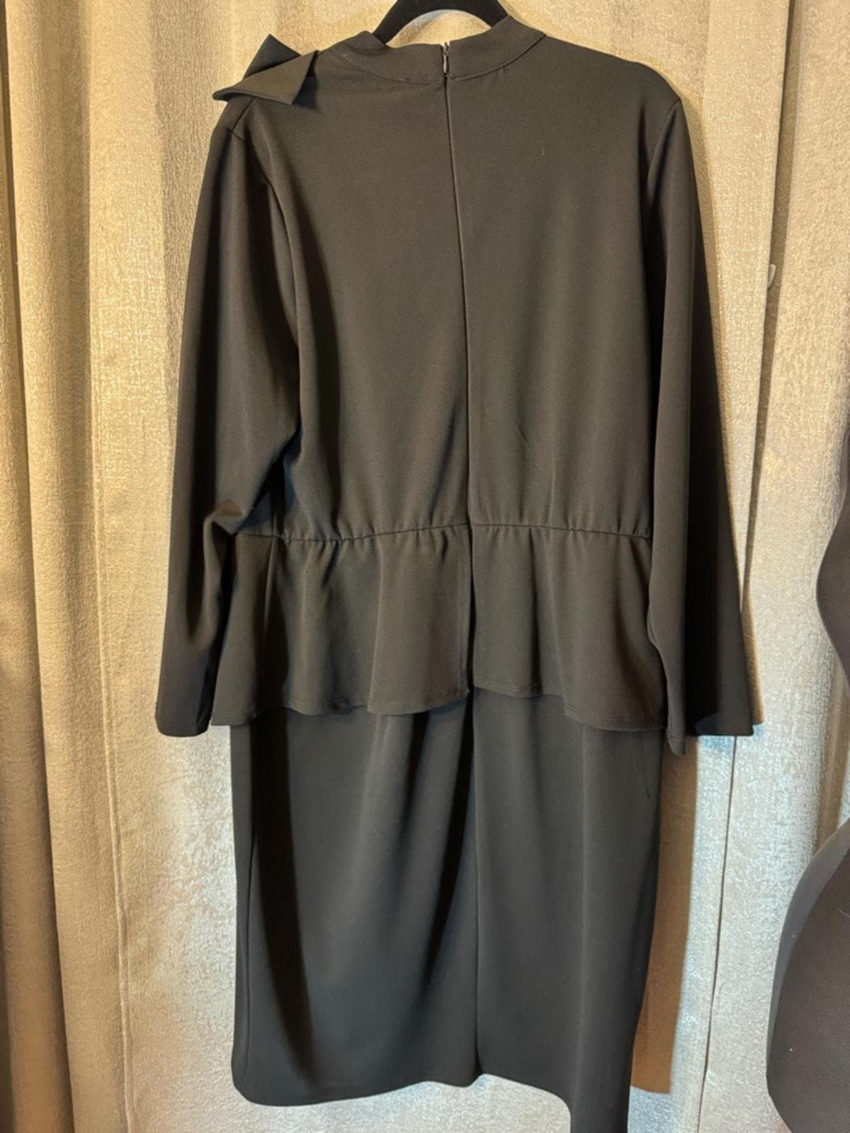 Ashley Stewart Black Peplum Midi Dress with Bow Neck - Thumbnail 5