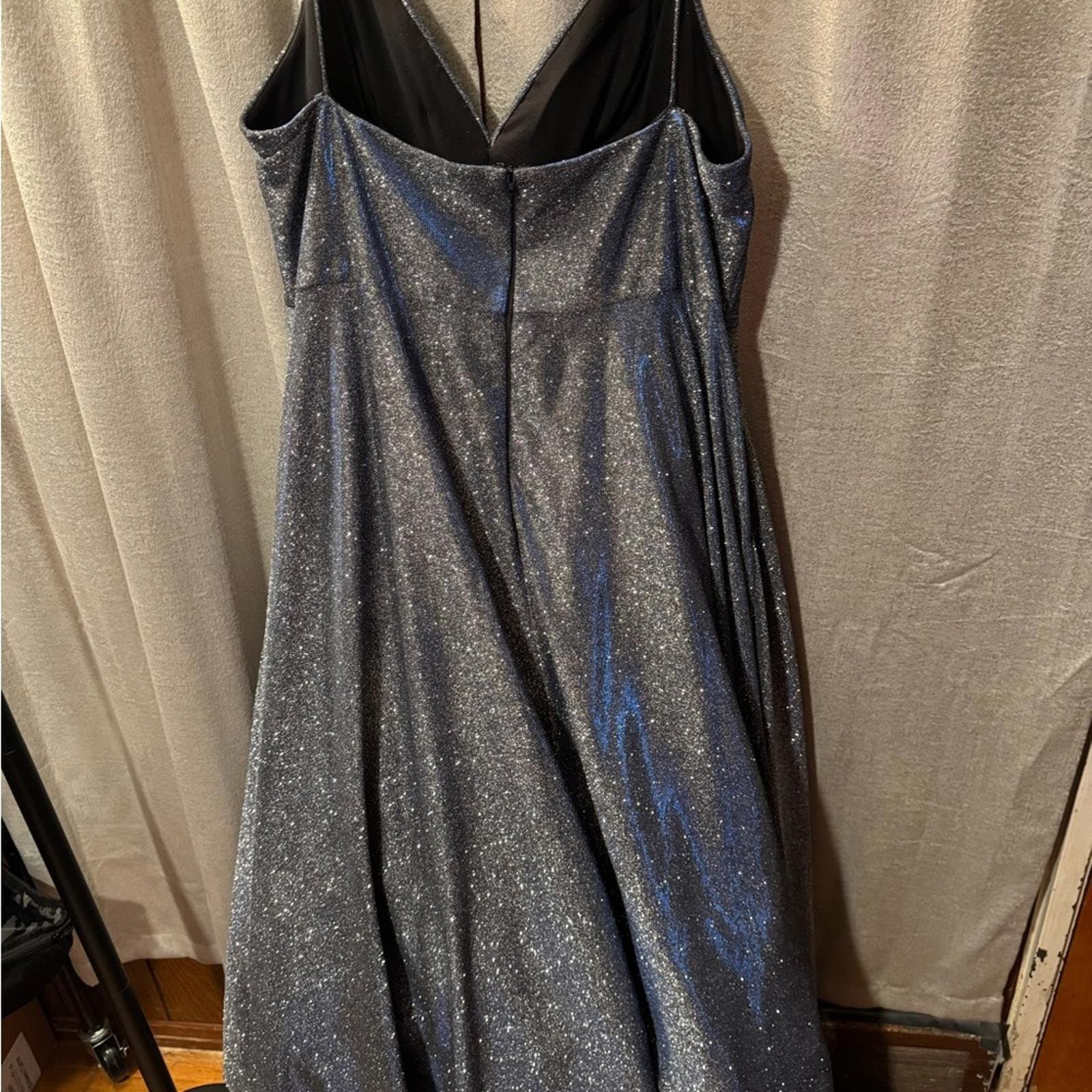 Camille La Vie Shimmery Slate Blue A-Line Dress - Thumbnail 6