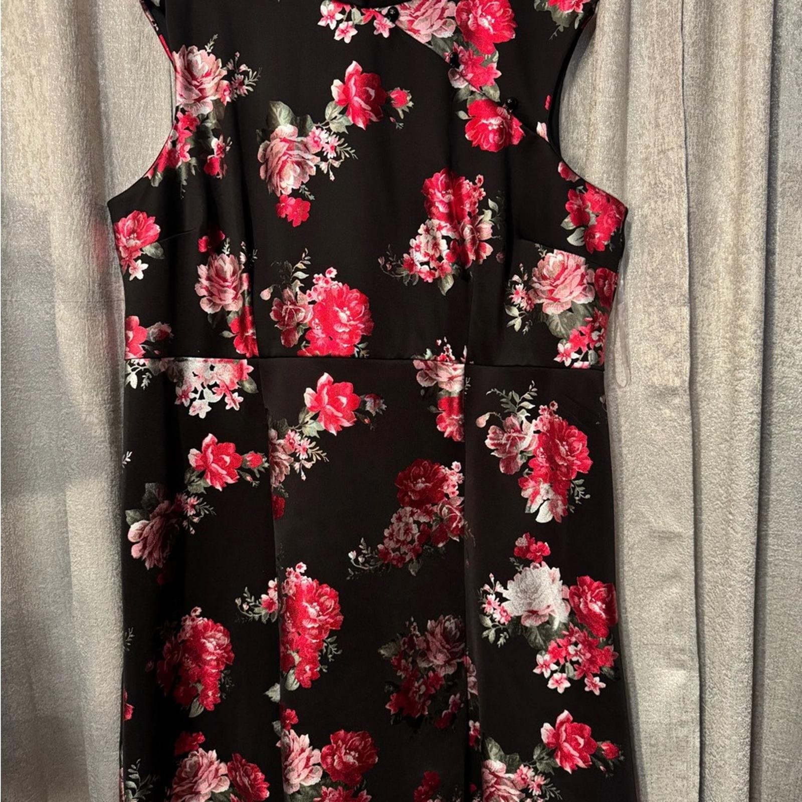 Ashley Stewart Black and Pink Floral Midi Dress - Thumbnail 2