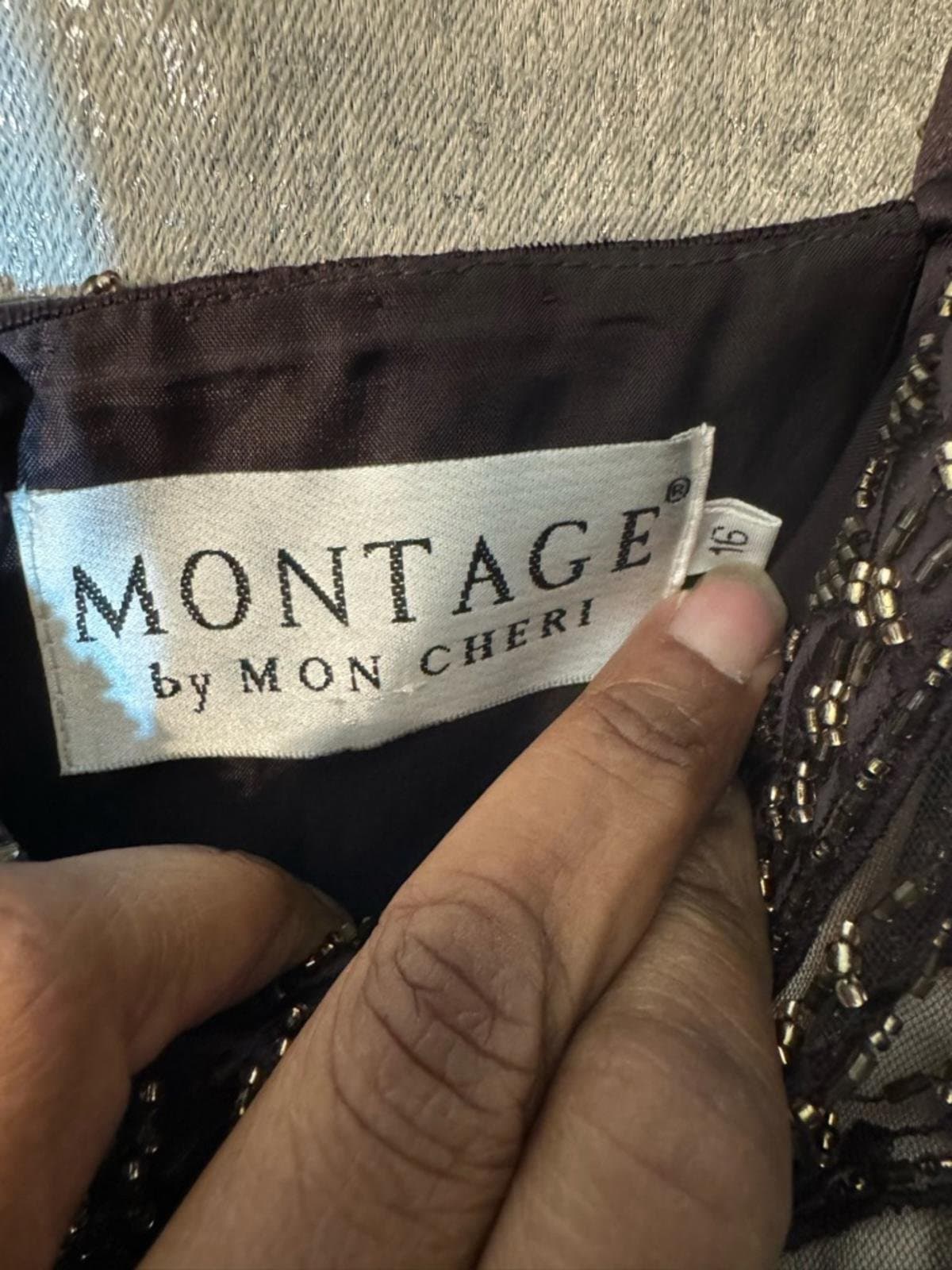 Montage by Mon Cheri Beaded Dark Brown Evening Gown - Thumbnail 6