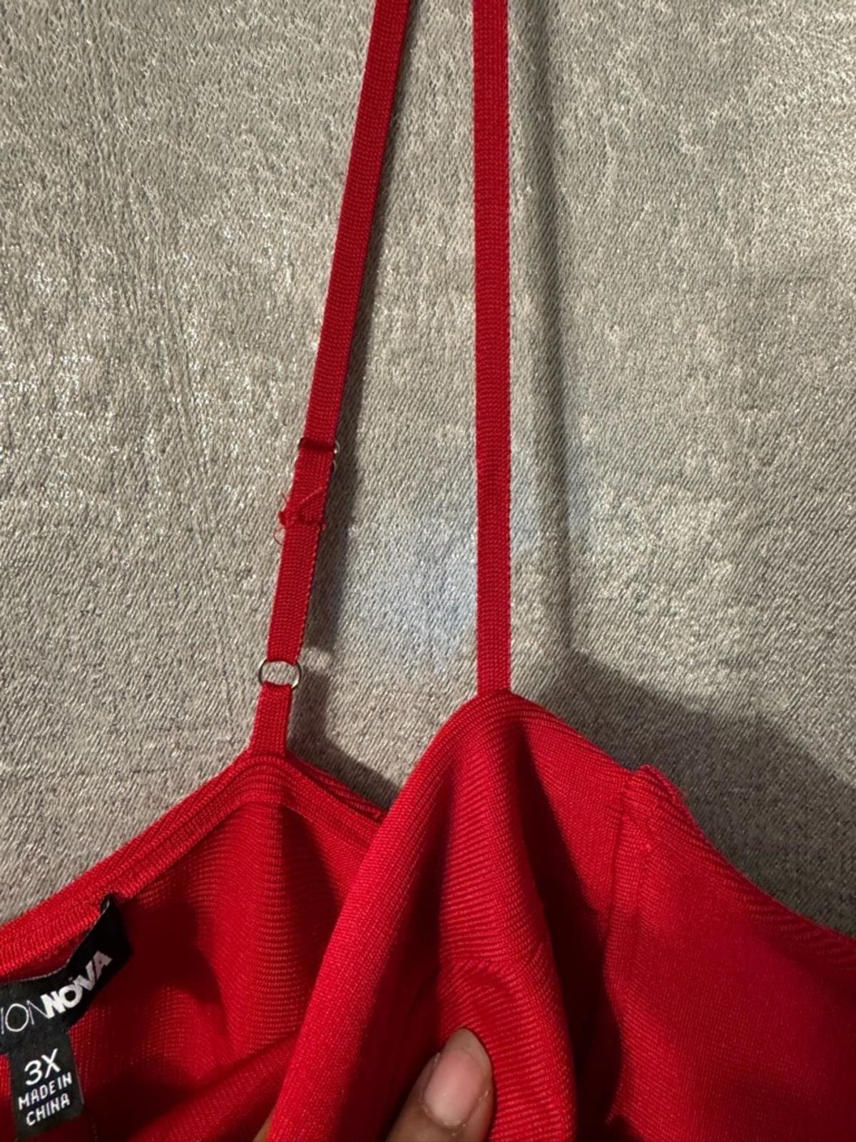 Fashion Nova Red Bodycon Midi Dress with Bust Cups - Thumbnail 6