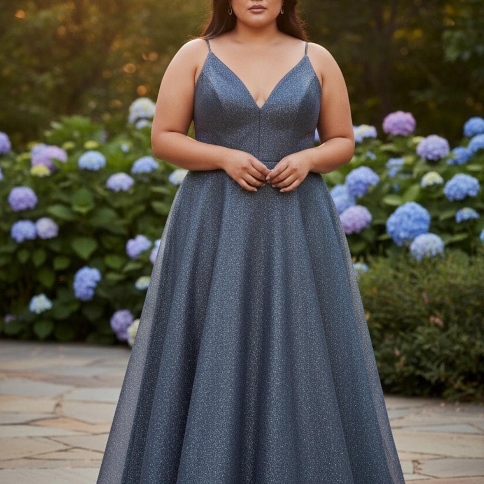 Camille La Vie Shimmery Slate Blue A-Line Dress - Image 1