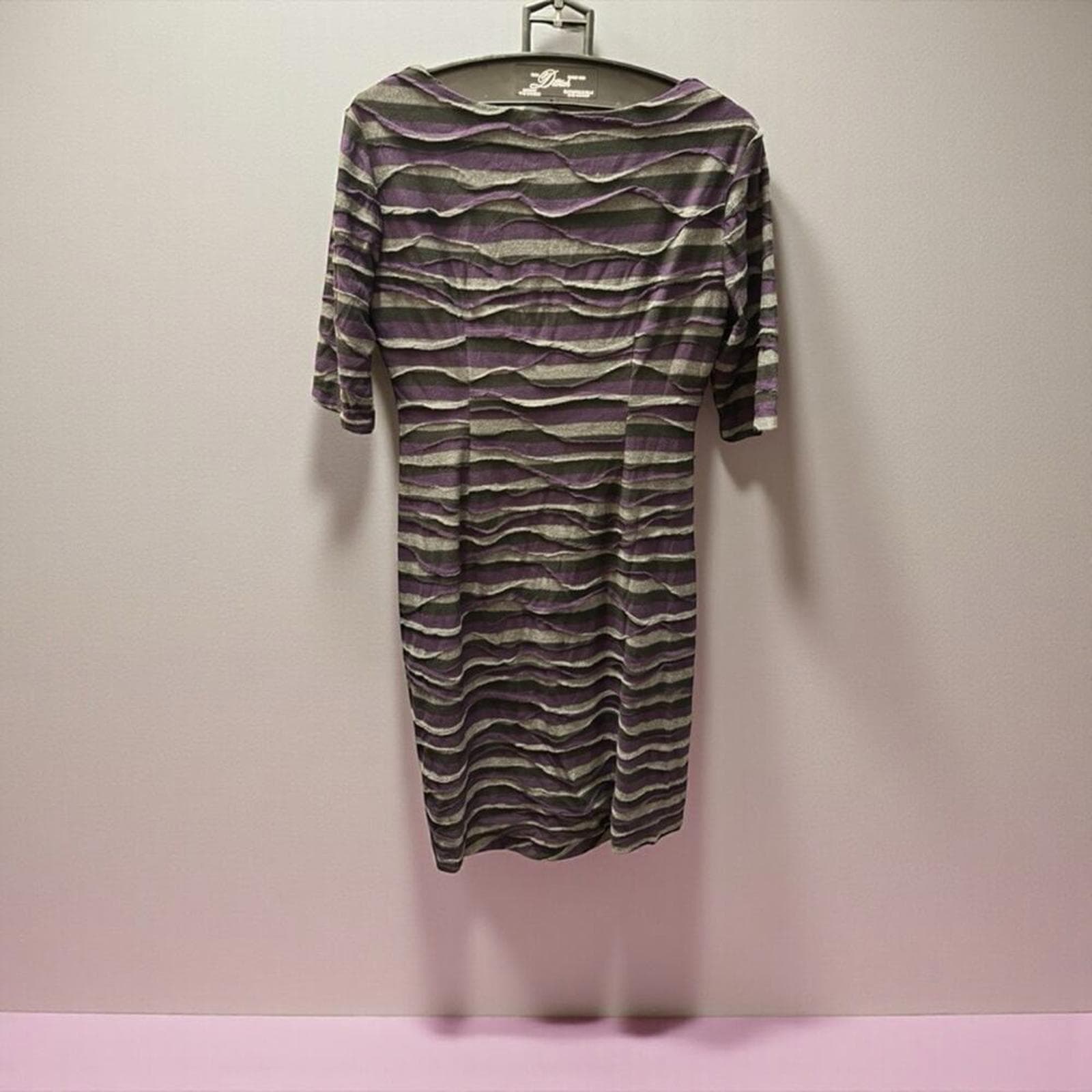 Connected Apparel Purple and Gray Striped Midi Dress - Thumbnail 3