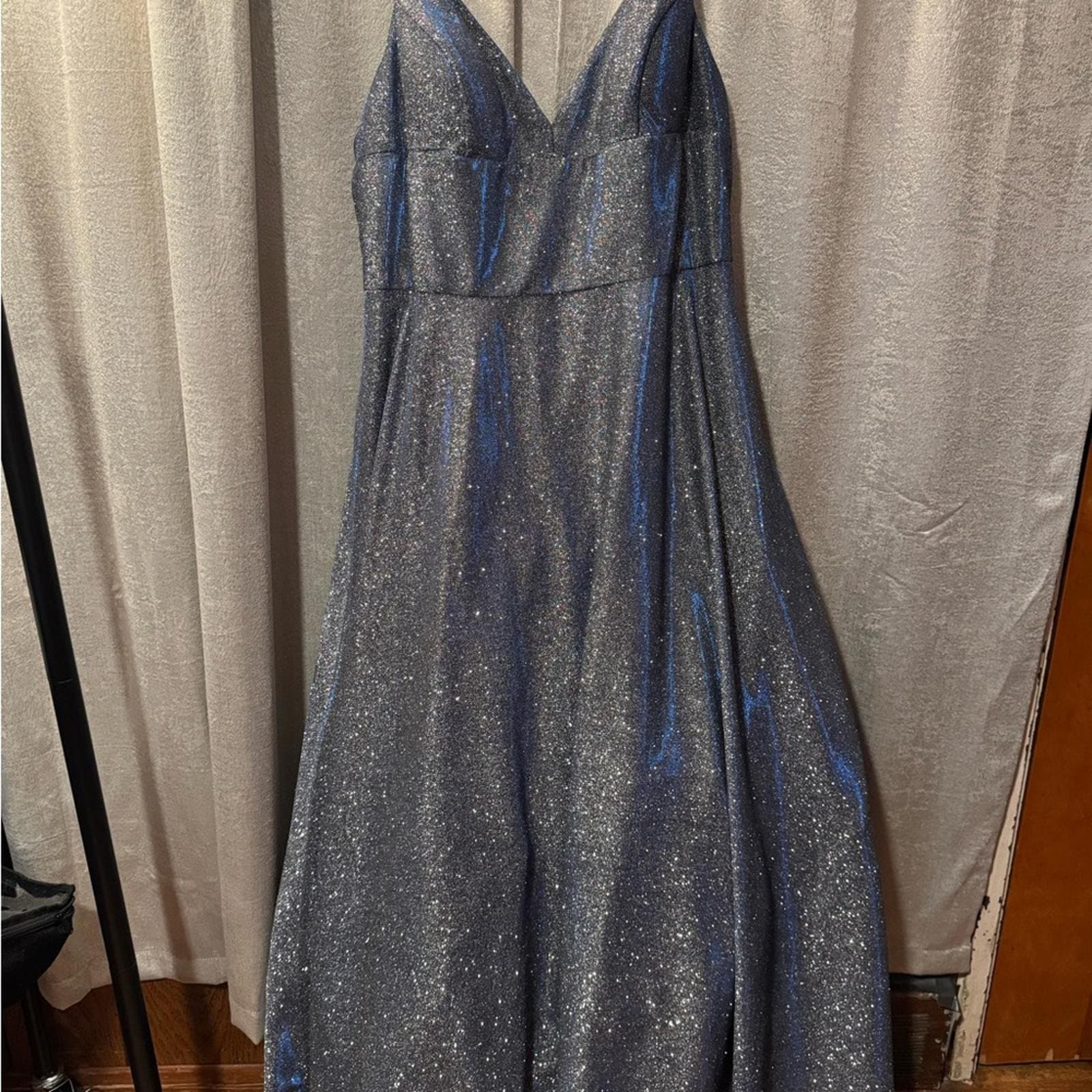 Camille La Vie Shimmery Slate Blue A-Line Dress - Thumbnail 2