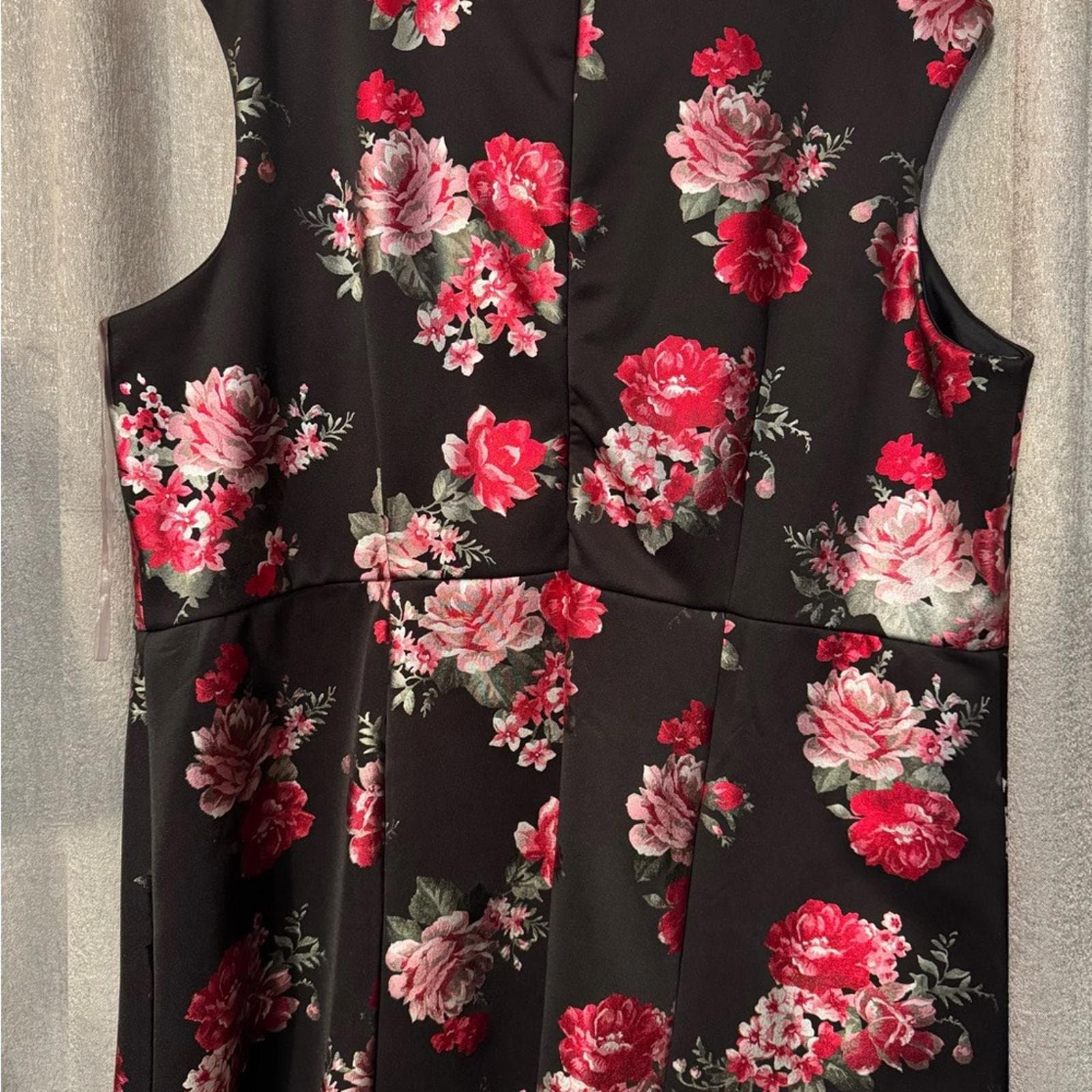 Ashley Stewart Black and Pink Floral Midi Dress - Thumbnail 5