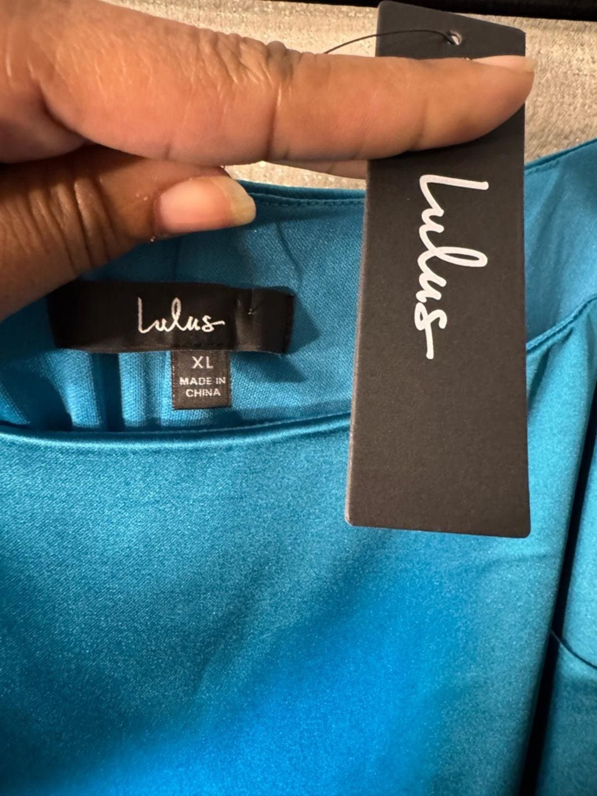 Lulu's Teal Satin Cowl Neck Slip Maxi Dress with Side Slit - Thumbnail 6