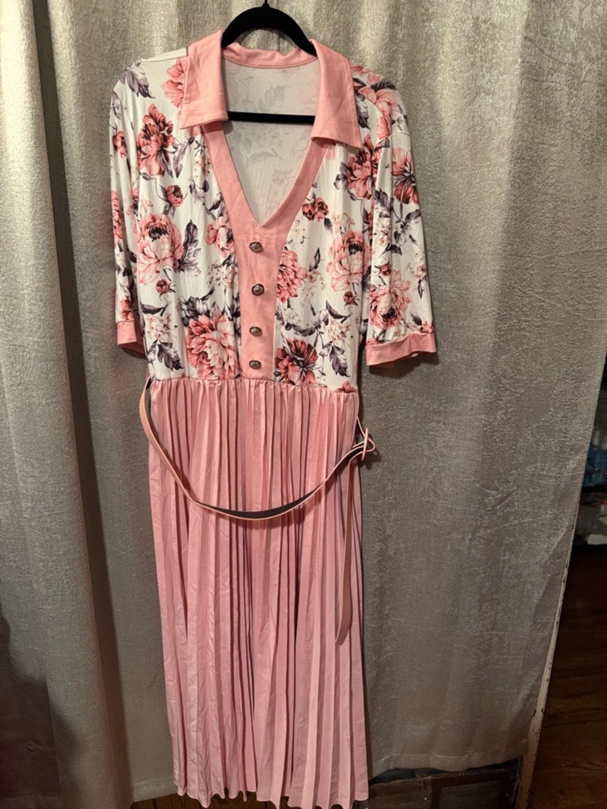 SHEIN Pink Floral Pleated Maxi Dress - Thumbnail 2