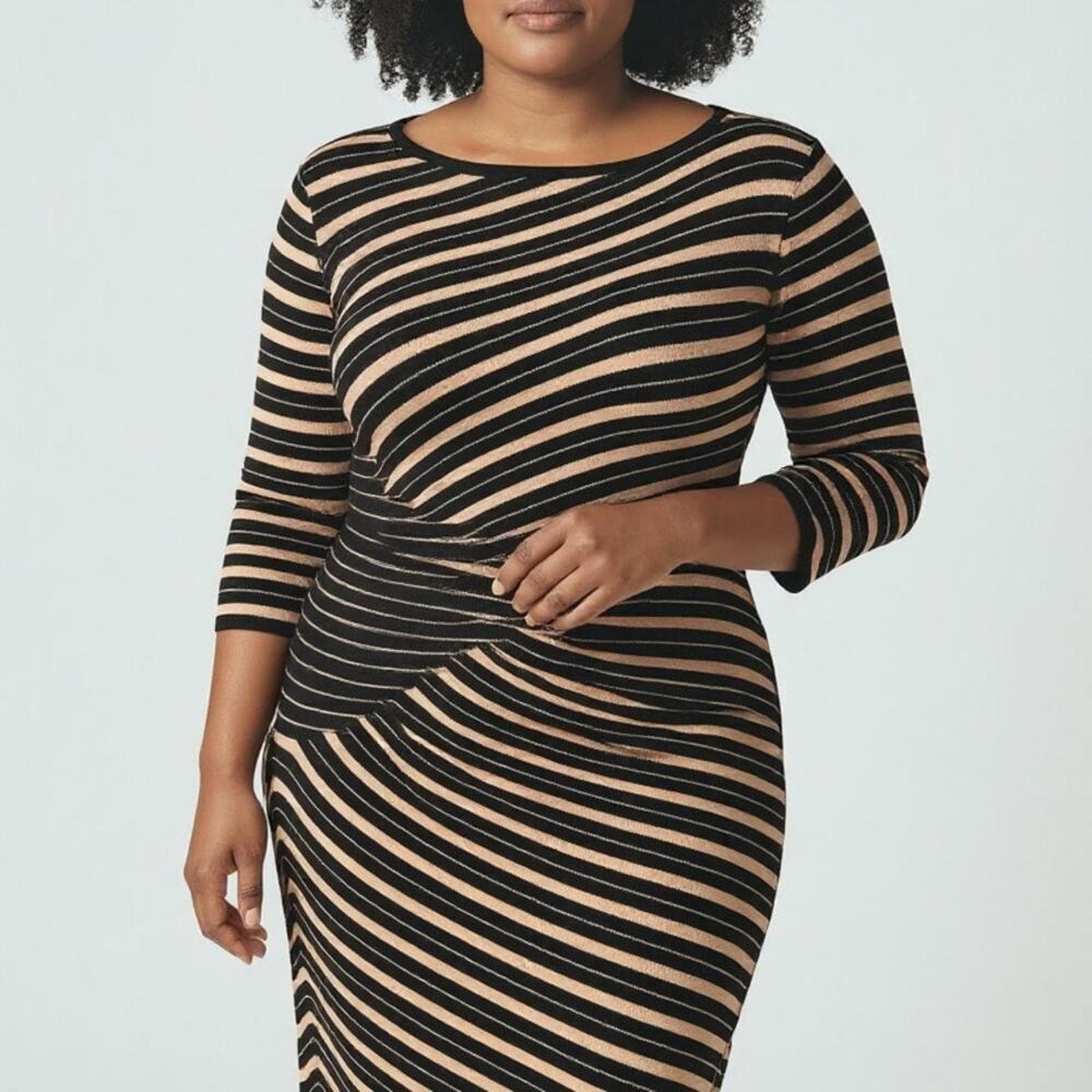 Spense Black and Tan Striped Long Sleeve Dress - Image 1