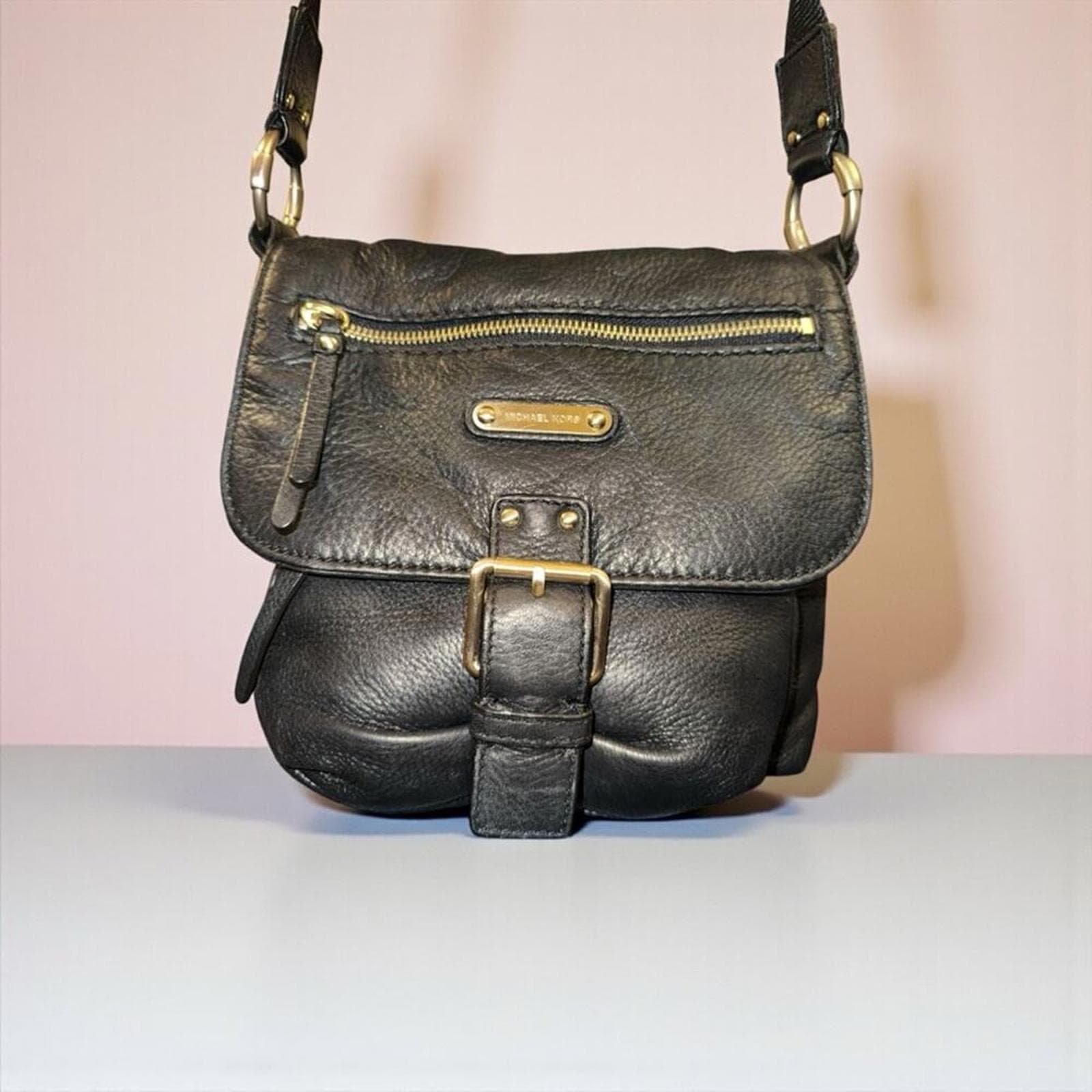 Michael Kors Y2K Black Pebble Leather Slouch Messenger Crossbody Handbag - Image 1