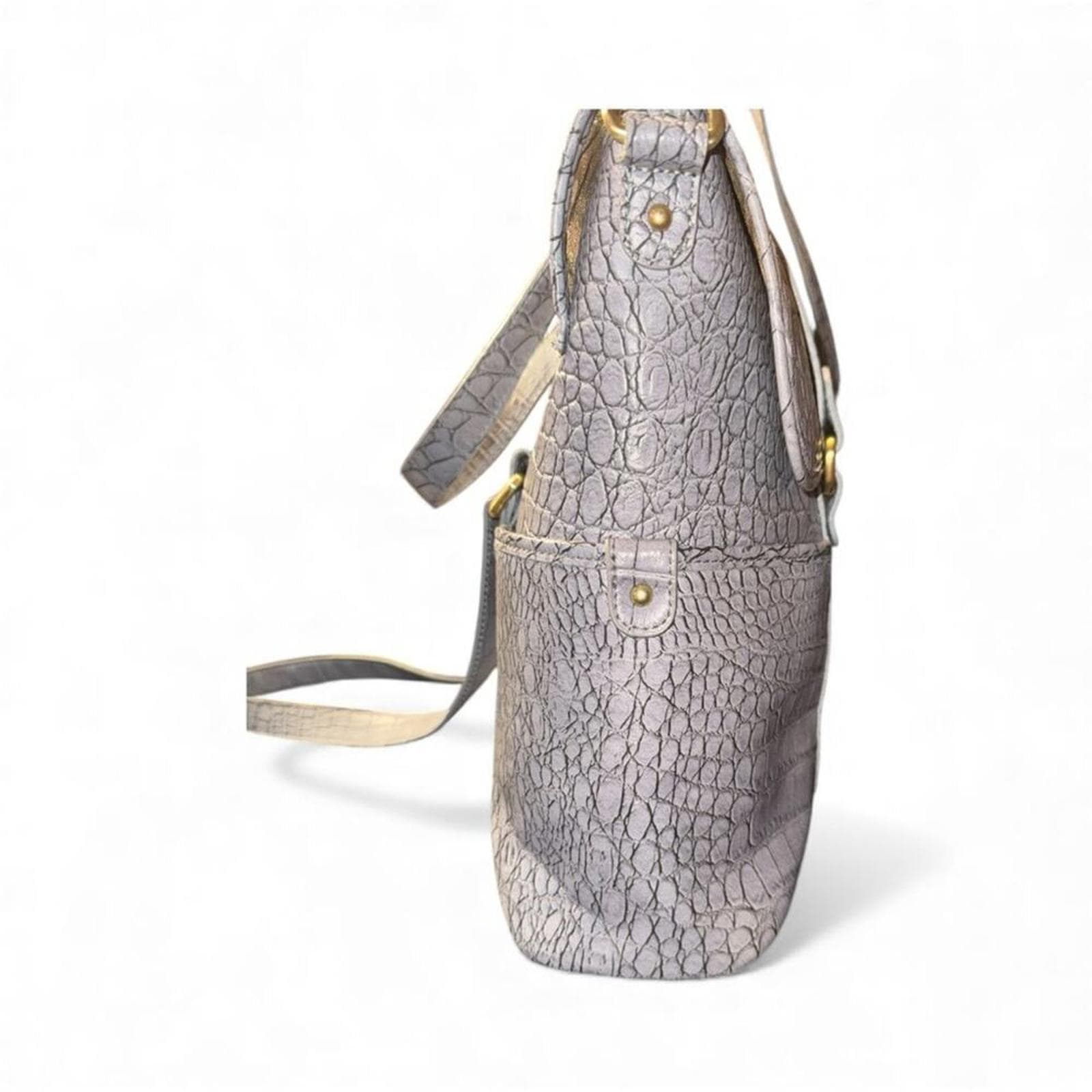 Etienne Agnier Faux Leather Croc Laptop Bag - Thumbnail 4