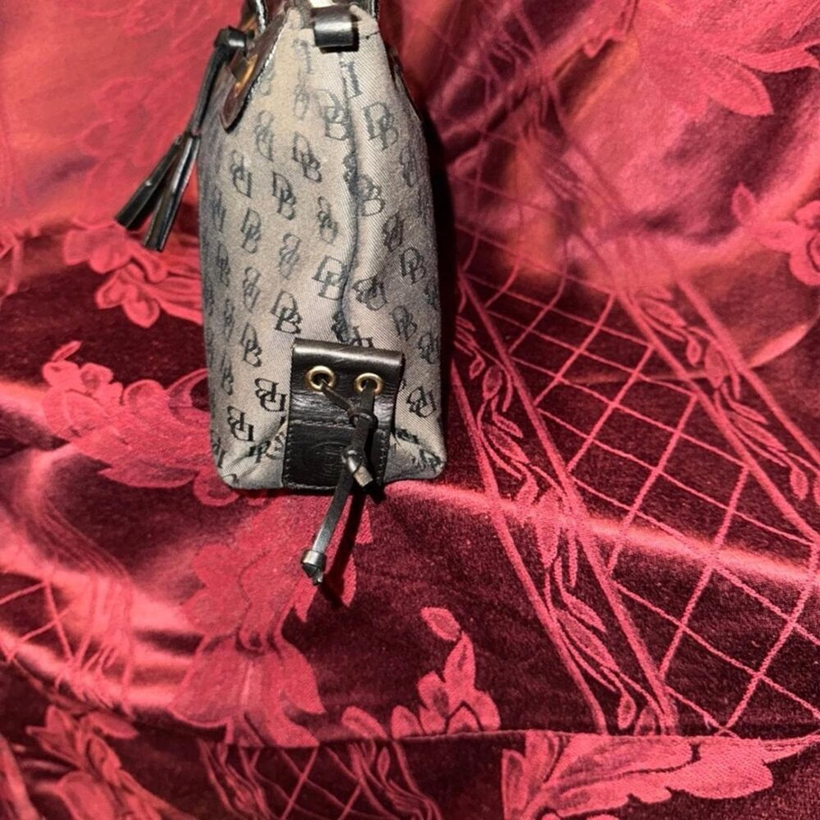 Dooney And Bourke | Vintage Grey Canvas Monogram Handbag Gold Hardware - Thumbnail 2