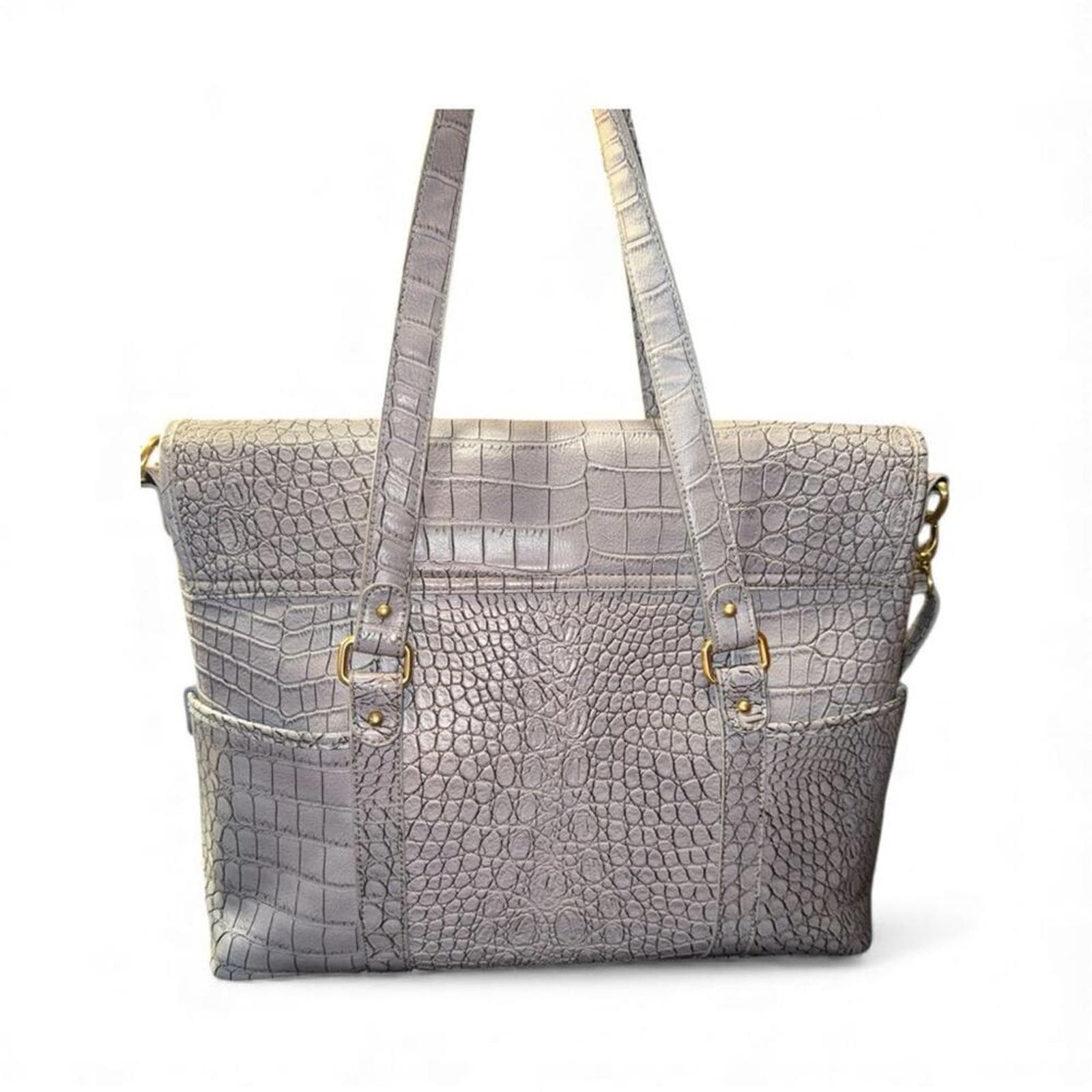 Etienne Agnier Faux Leather Croc Laptop Bag - Thumbnail 2