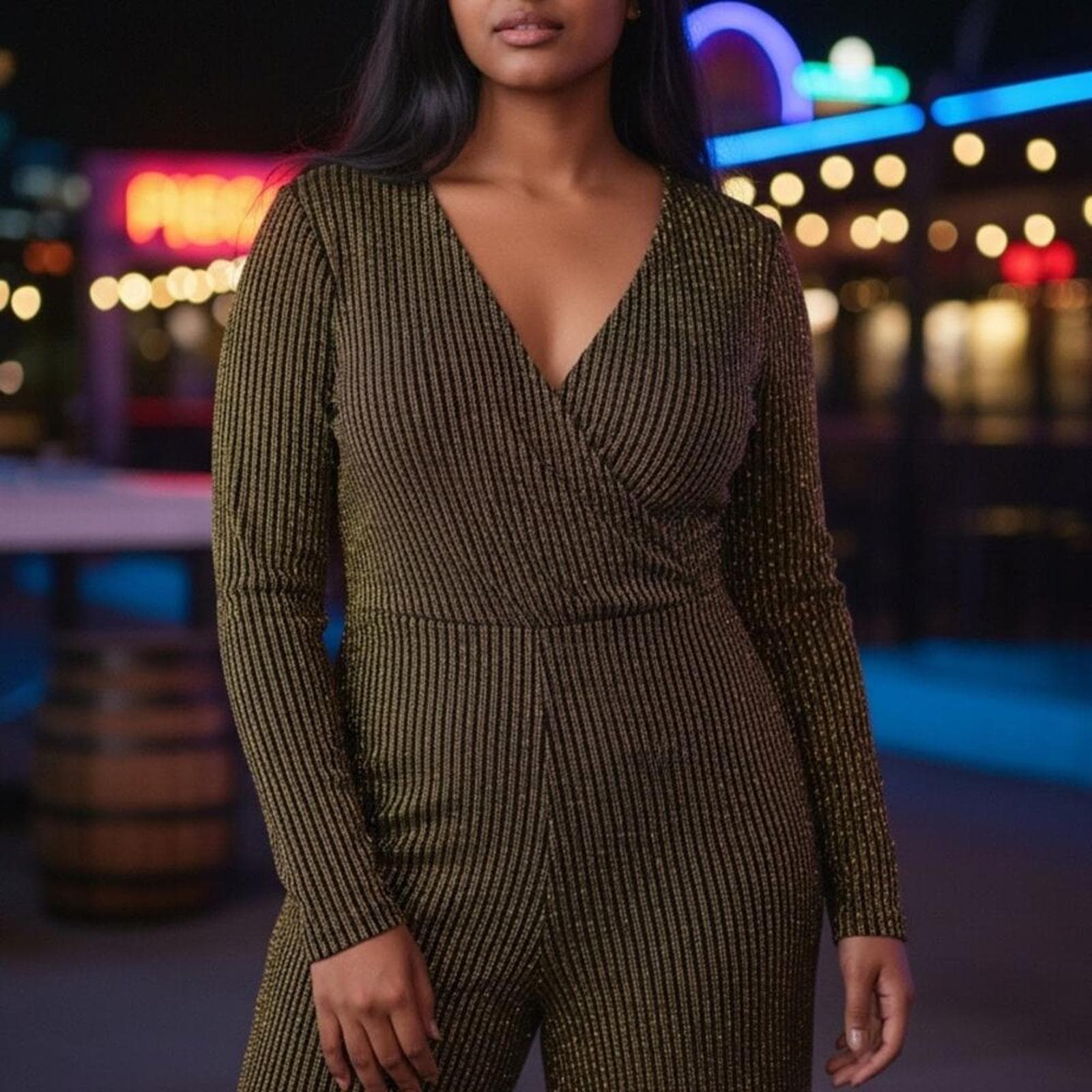 Elegant Gold Pinstripe Jumpsuit - Image 1